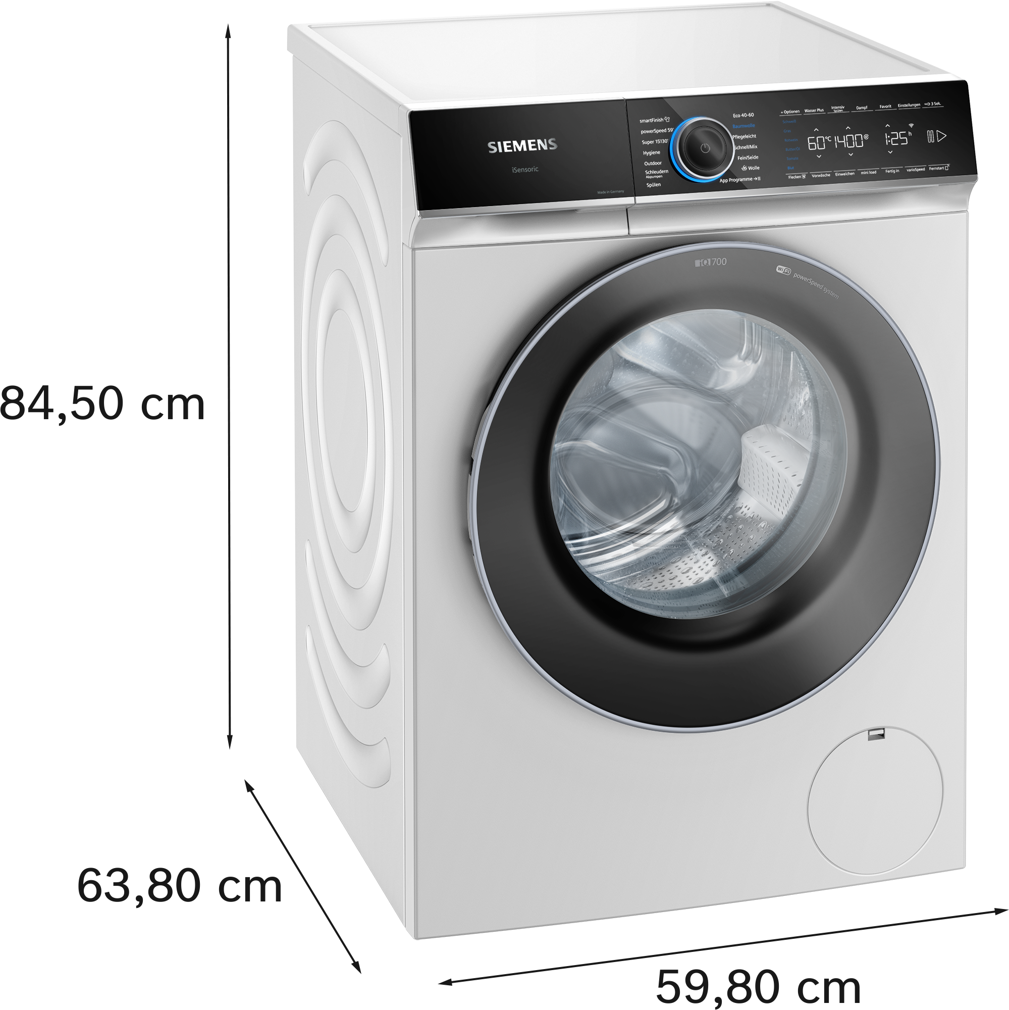 Energielabel für eine Waschmaschine, mit Energieeffizienzklasse 'A' und Schlüsseldaten.