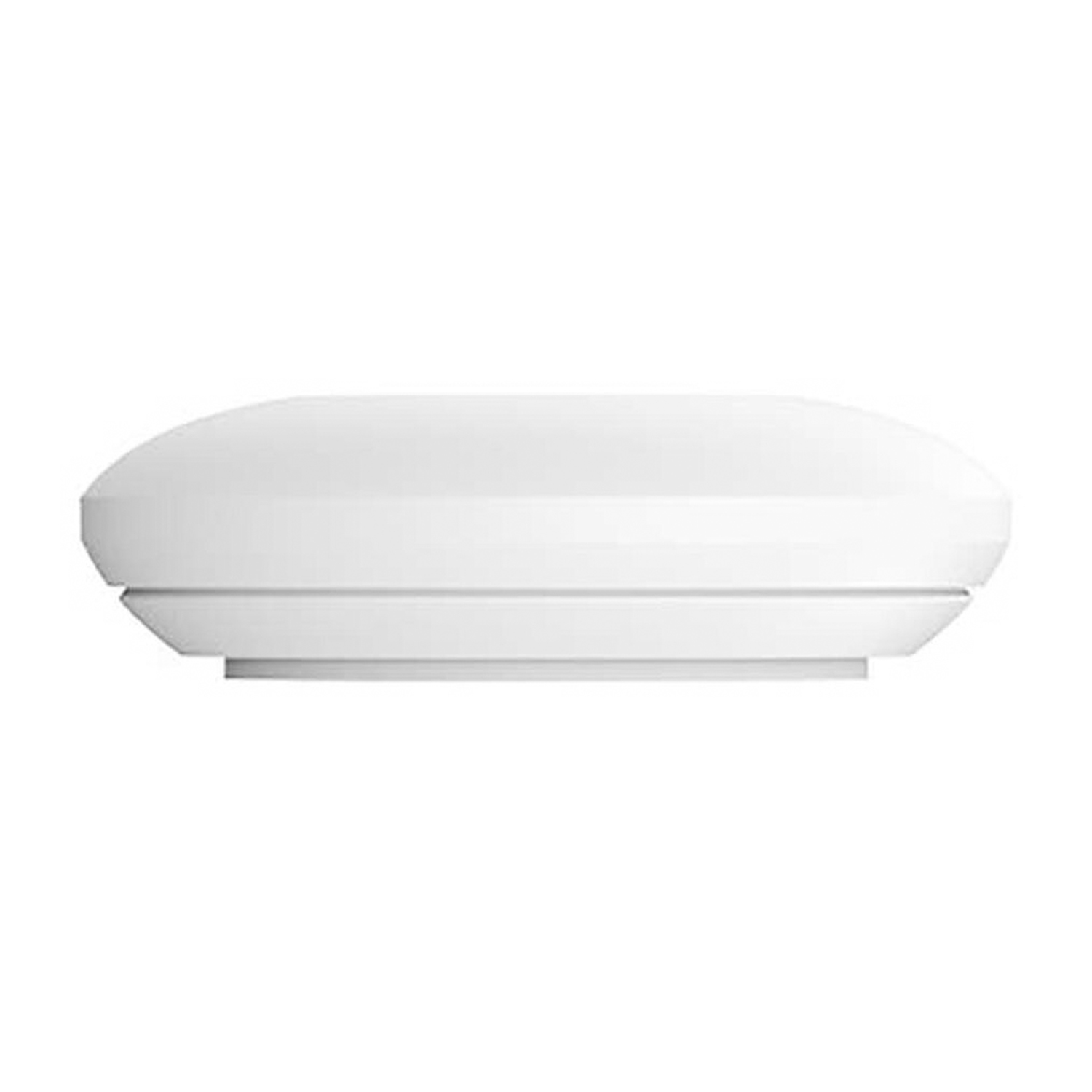 Un dispositivo bianco, di forma ovale, con la parte superiore piatta.