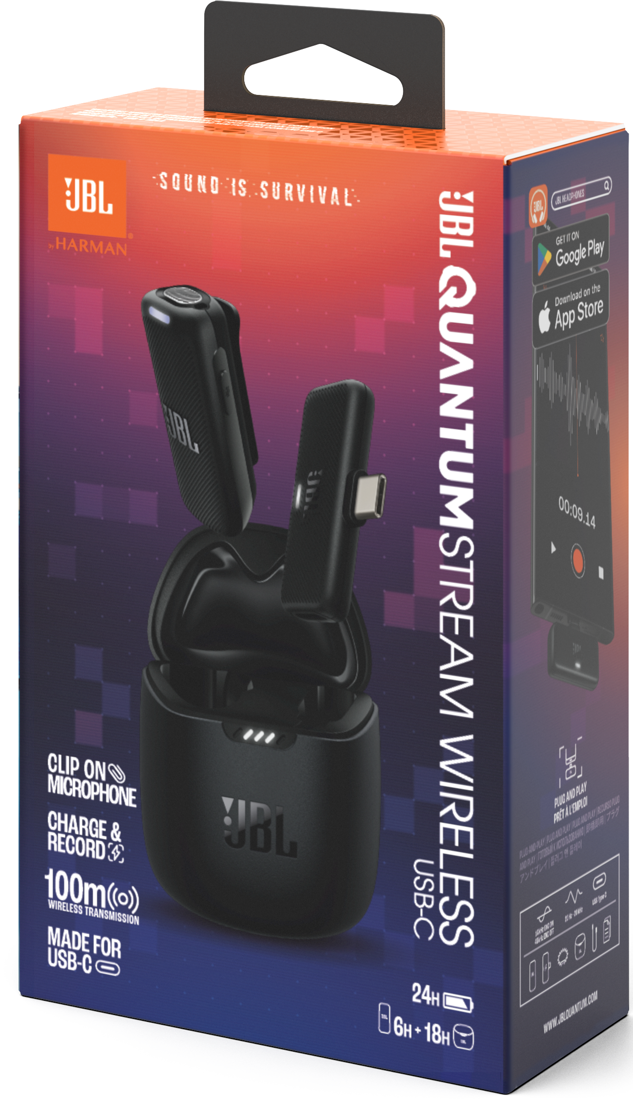 Confezione cuffie wireless JBL Quantum Stream USB-C con microfono e custodia di ricarica.