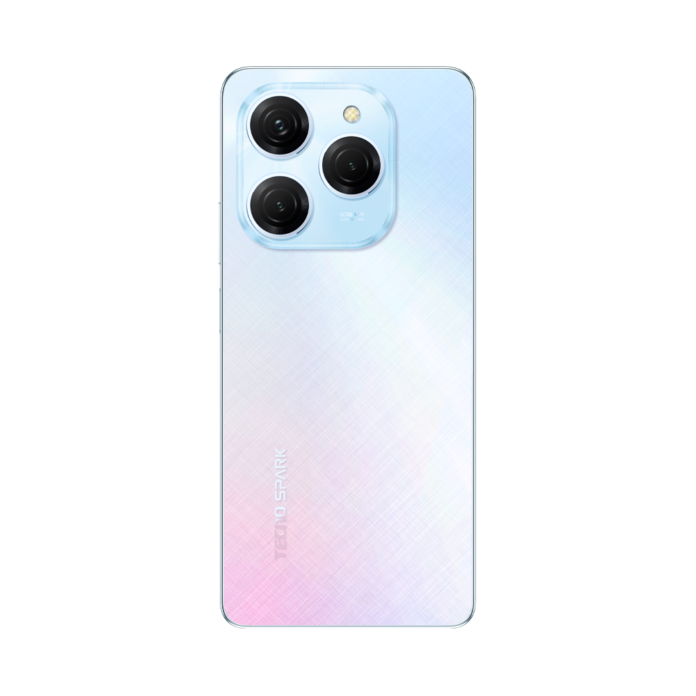 Üç kameralı akıllı telefonun arkası. Pembe-maviye geçişli renk.