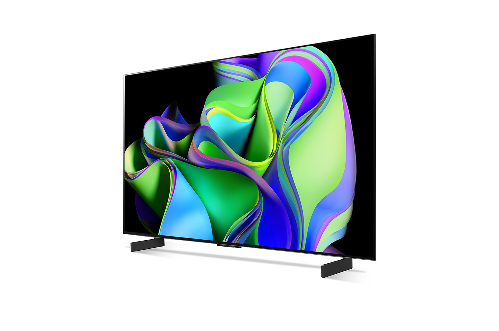 Écran de télévision affichant un design abstrait coloré, avec cadre noir.