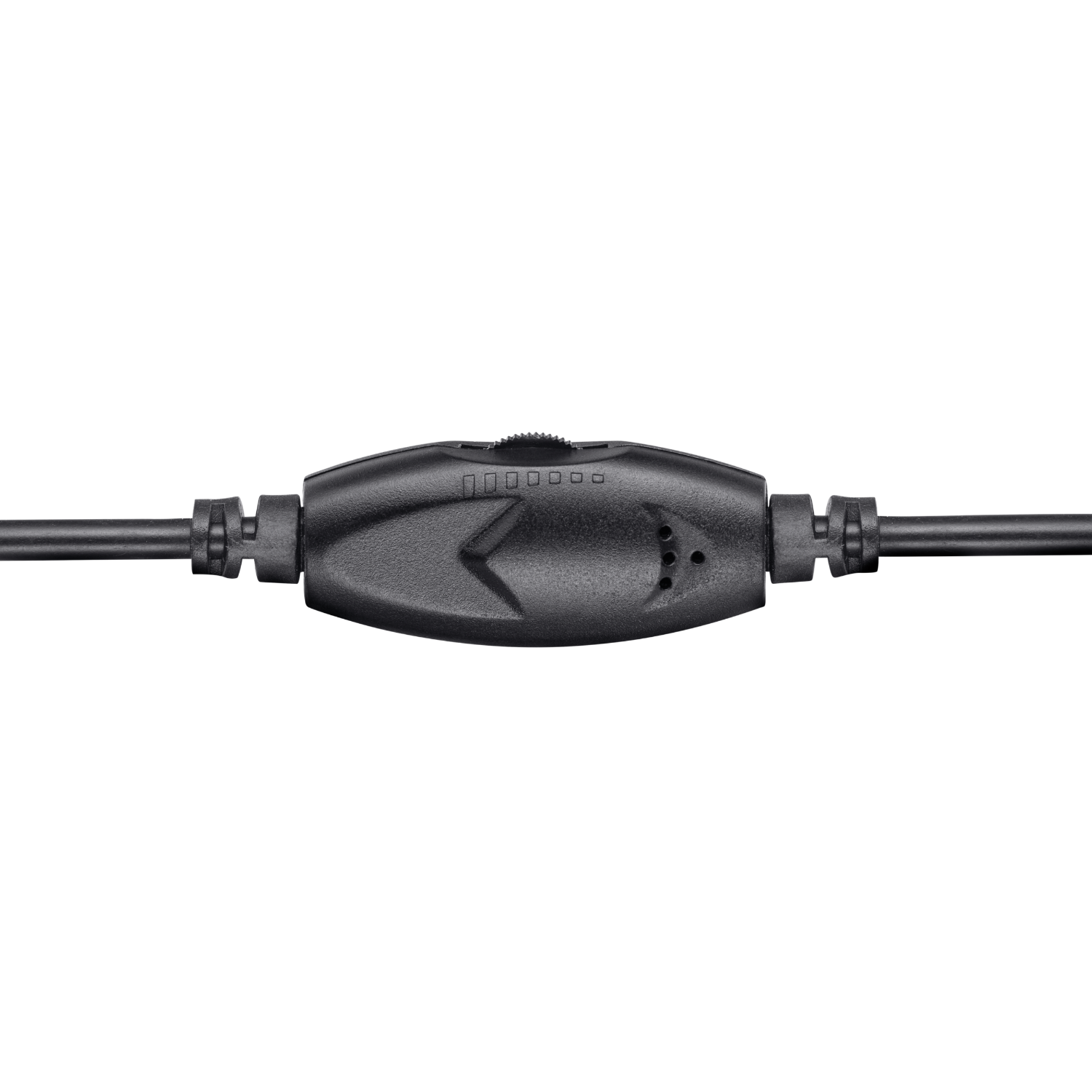 Black cable with a black middle piece, against a black background.
