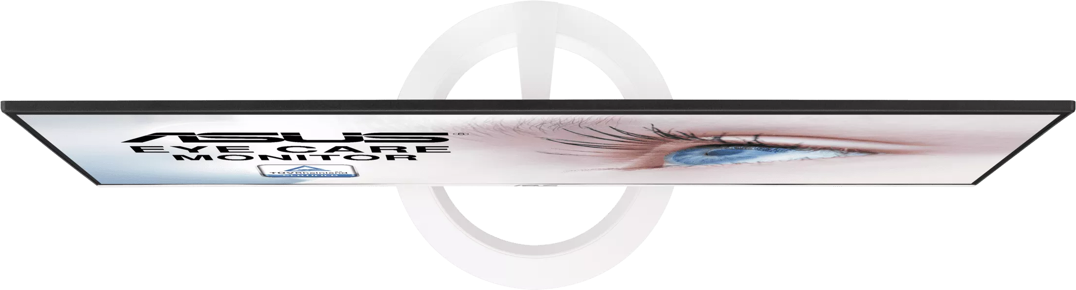 Felülnézet egy ASUS szemkímélő monitorról. Fehér, fekete szegéllyel.