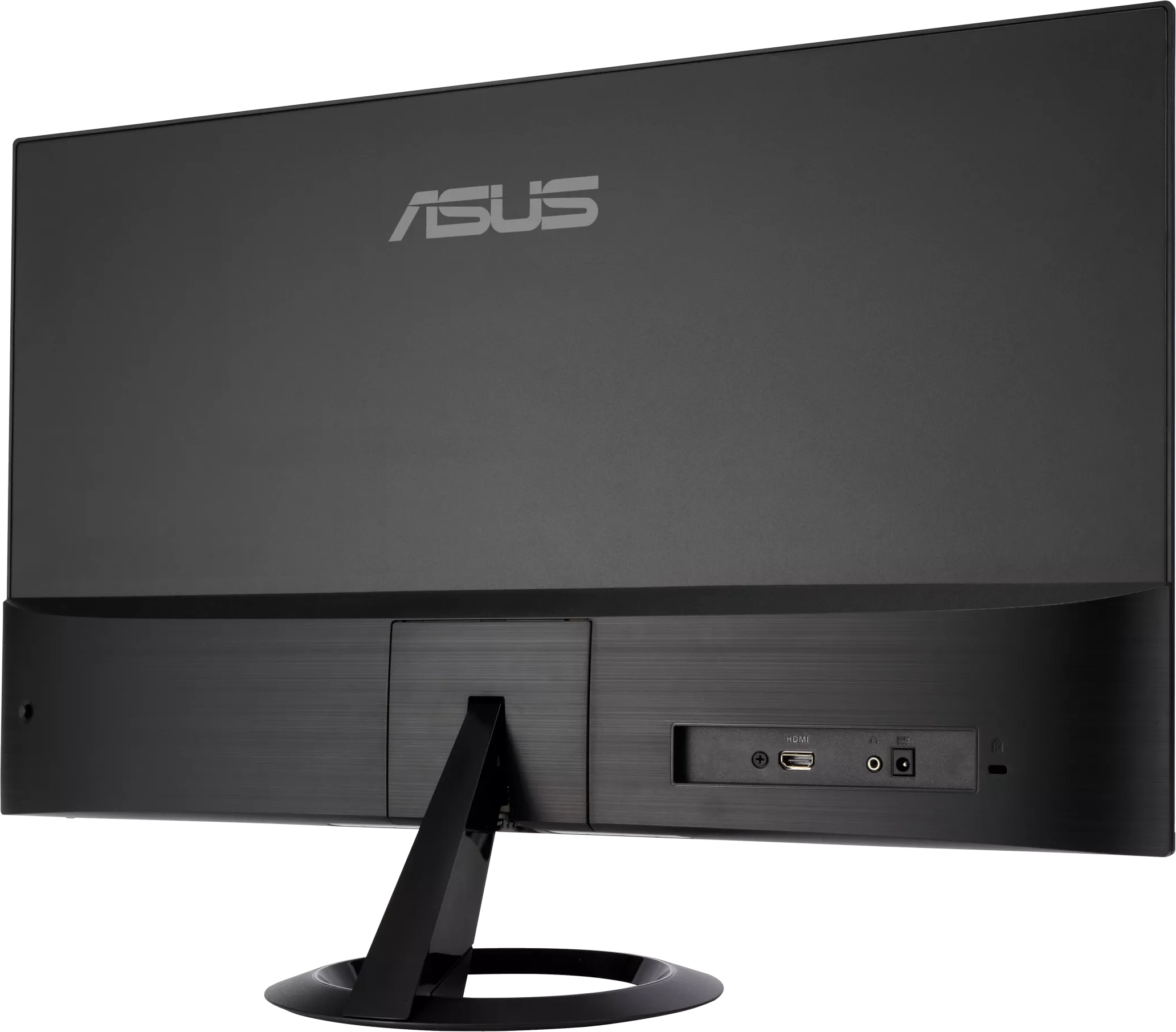 Egy ASUS monitor hátulnézete. Csatlakozókkal, a márkalogóval és letisztult dizájnnal rendelkezik.
