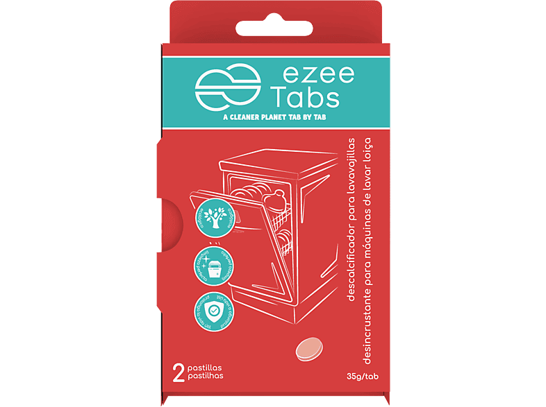 Limpiador - Ezeetabs Desincrustante para lavavajillas, 2 pastillas, 35 gr, Rojo