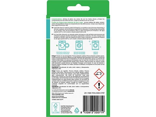 Limpiador - Ezeetabs, Para lavadoras, 2 pastillas, 35 gr, Verde