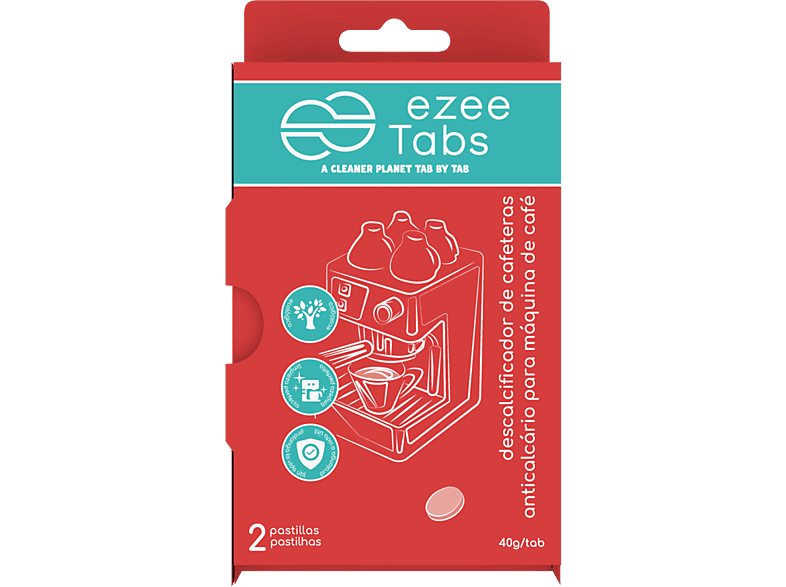 Limpiador - Ezeetabs, Descalcificador para cafeteras, 2 pastillas, 35 gr, Rojo