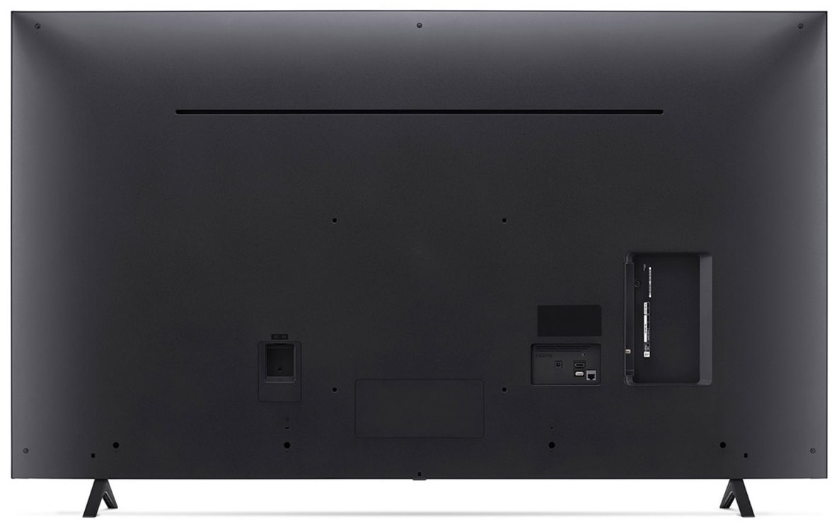 Tył dużego, czarnego telewizora z widocznymi różnymi portami wejściowymi.