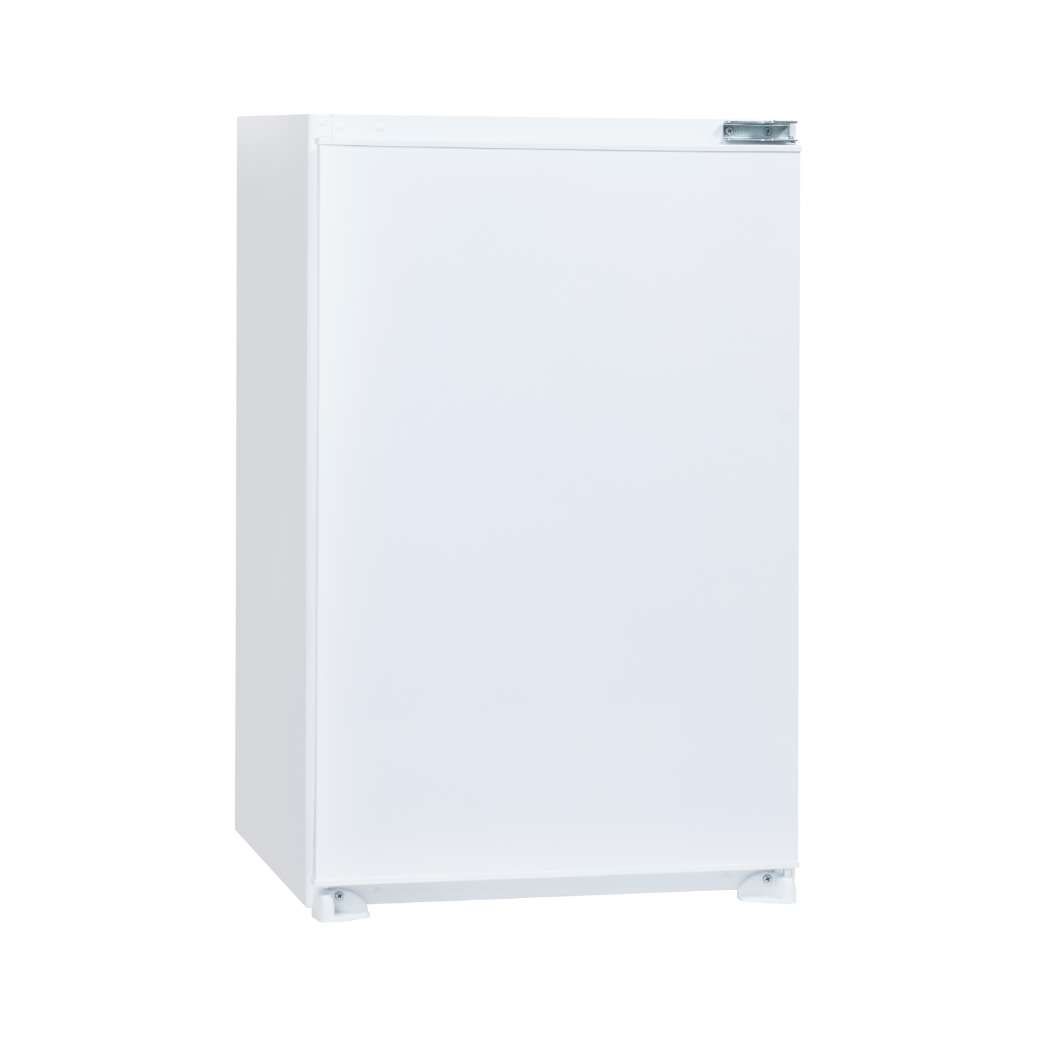 A white refrigerator on a white background, viewed from a slight angle.