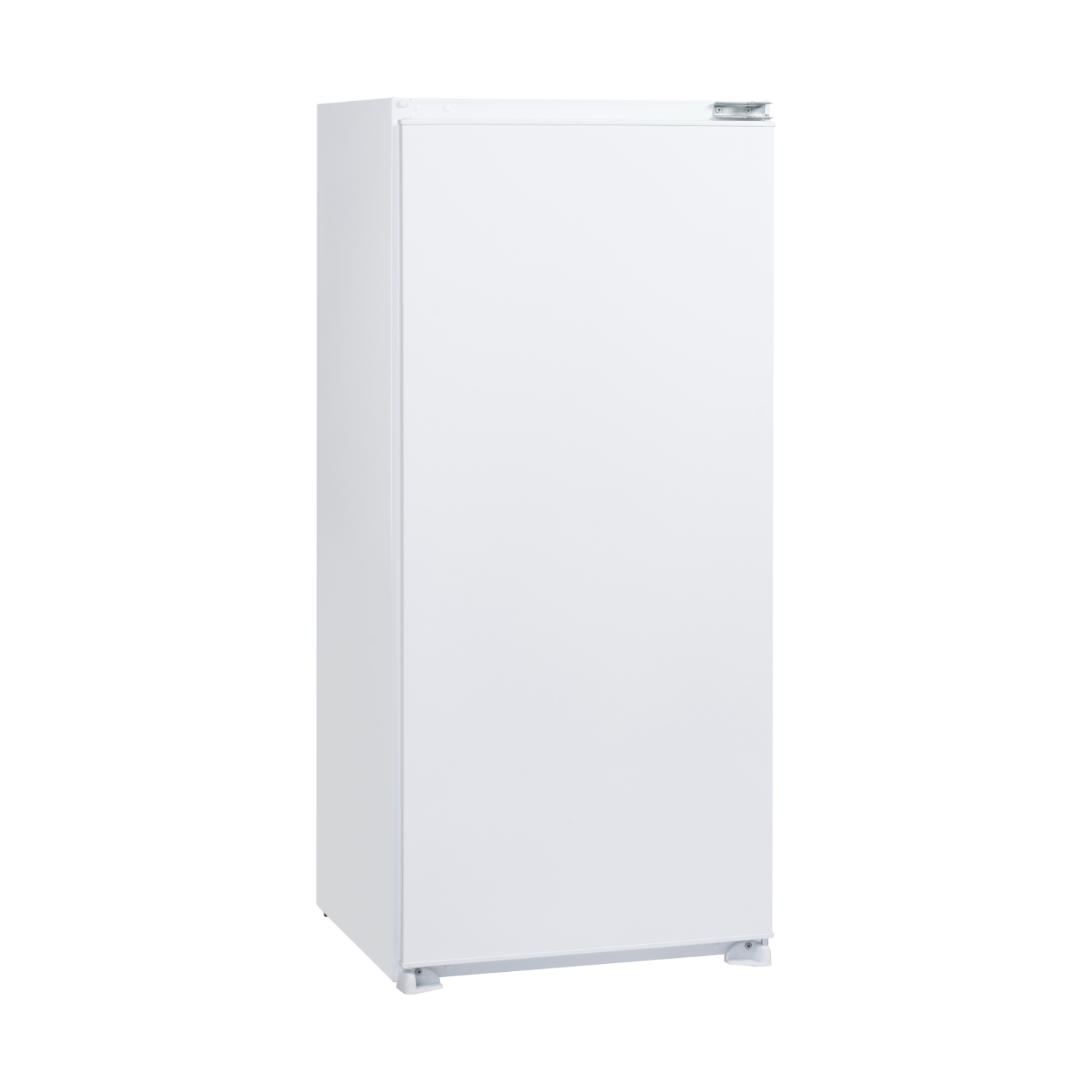 A white refrigerator. It is a tall and white appliance, isolated on a white background.