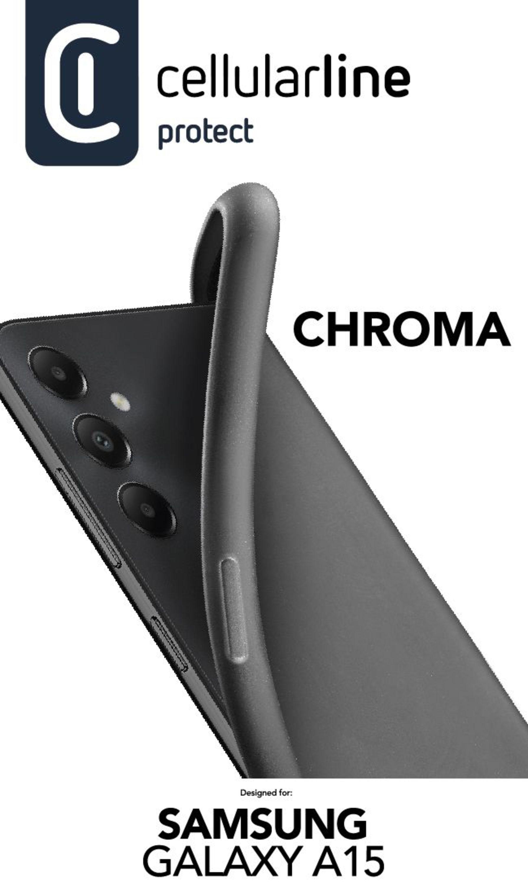 Schwarze Handyhülle mit Markennamen und geschwungenem, flexiblem Design, Samsung A15.