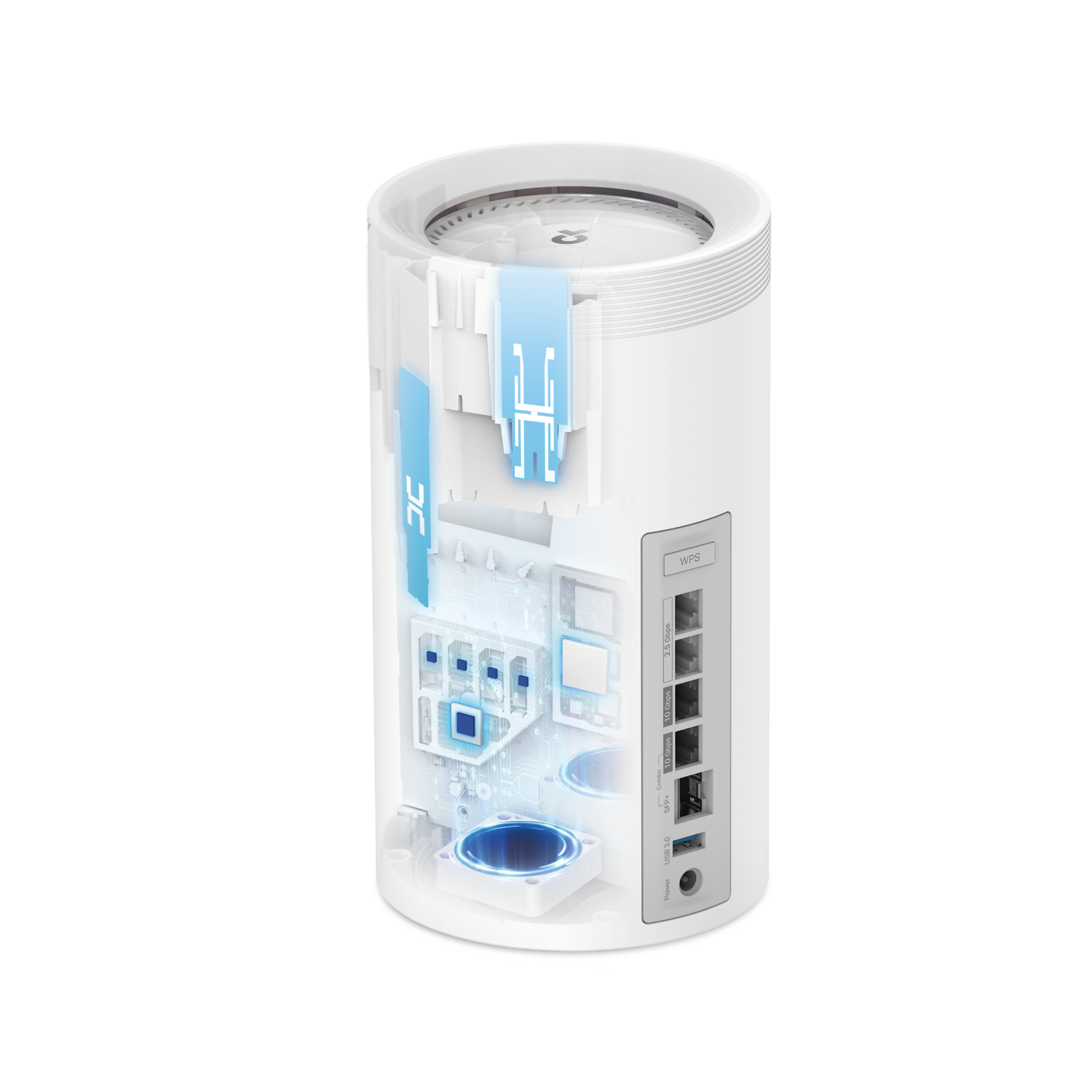 Routeur blanc avec diagramme interne, montrant les composants.