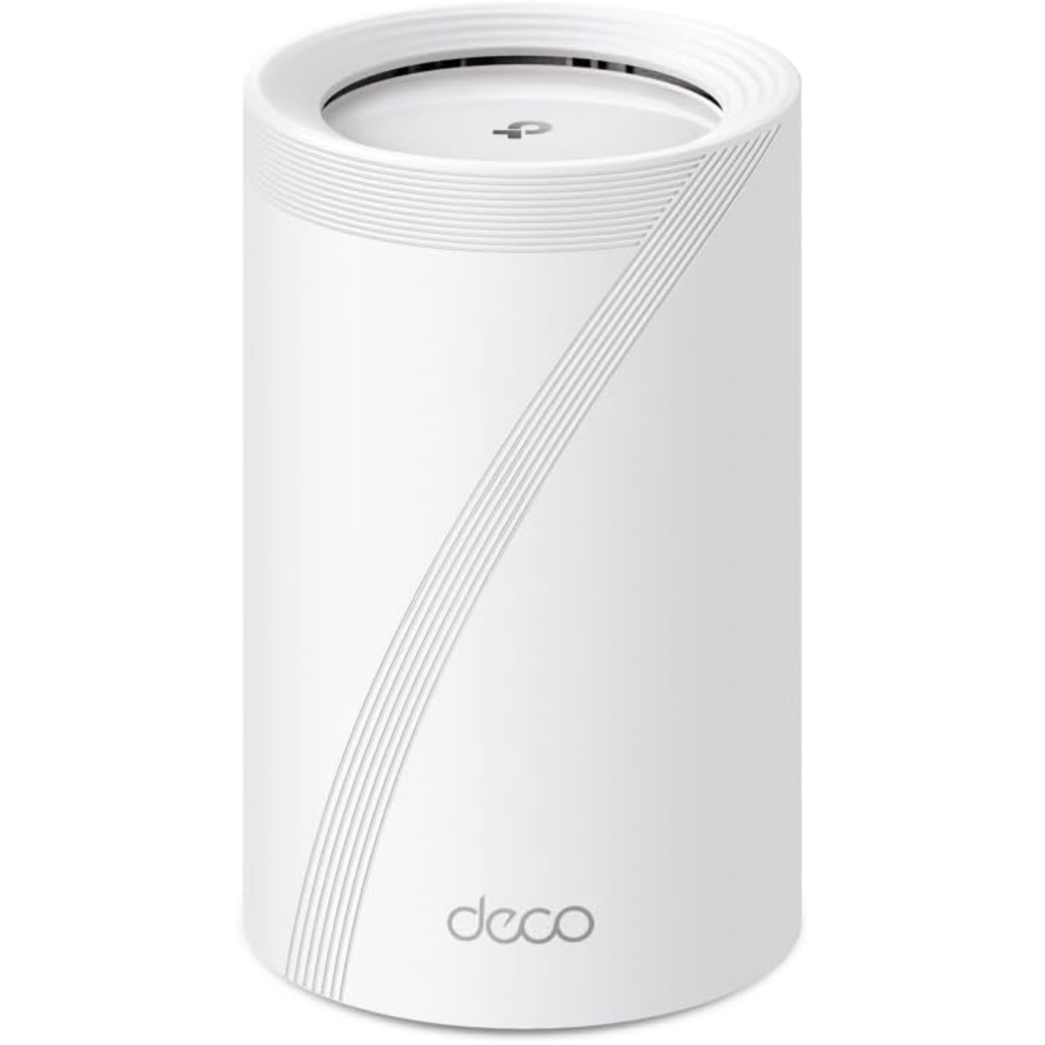 Witte TP-Link Deco-router met een gebogen ontwerp.