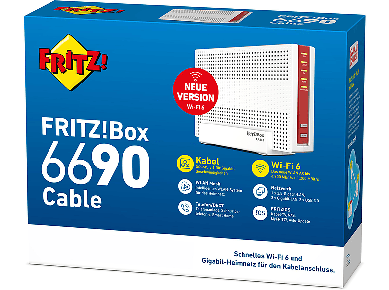 AVM FRITZ!Box 6690 Cable, (Wi-Fi 6) WLAN Mesh Kabelrouter mit Modem 6000 Mbit/s