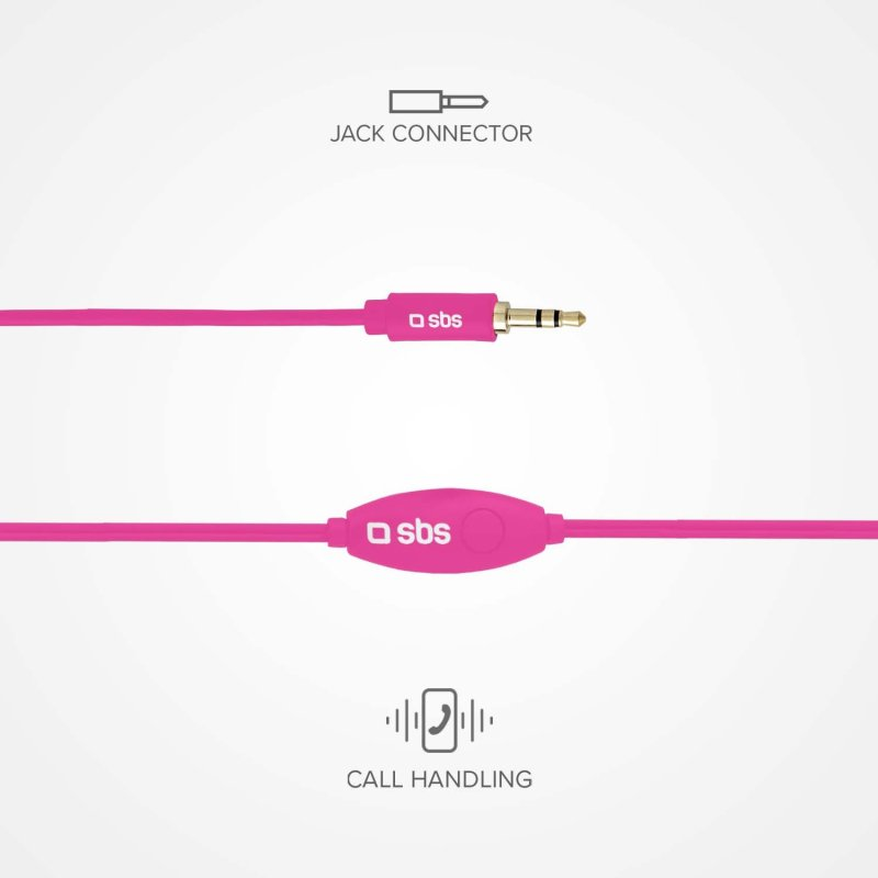 Ein rosa Audiokabel mit Klinkenstecker und einer Anruftaste.