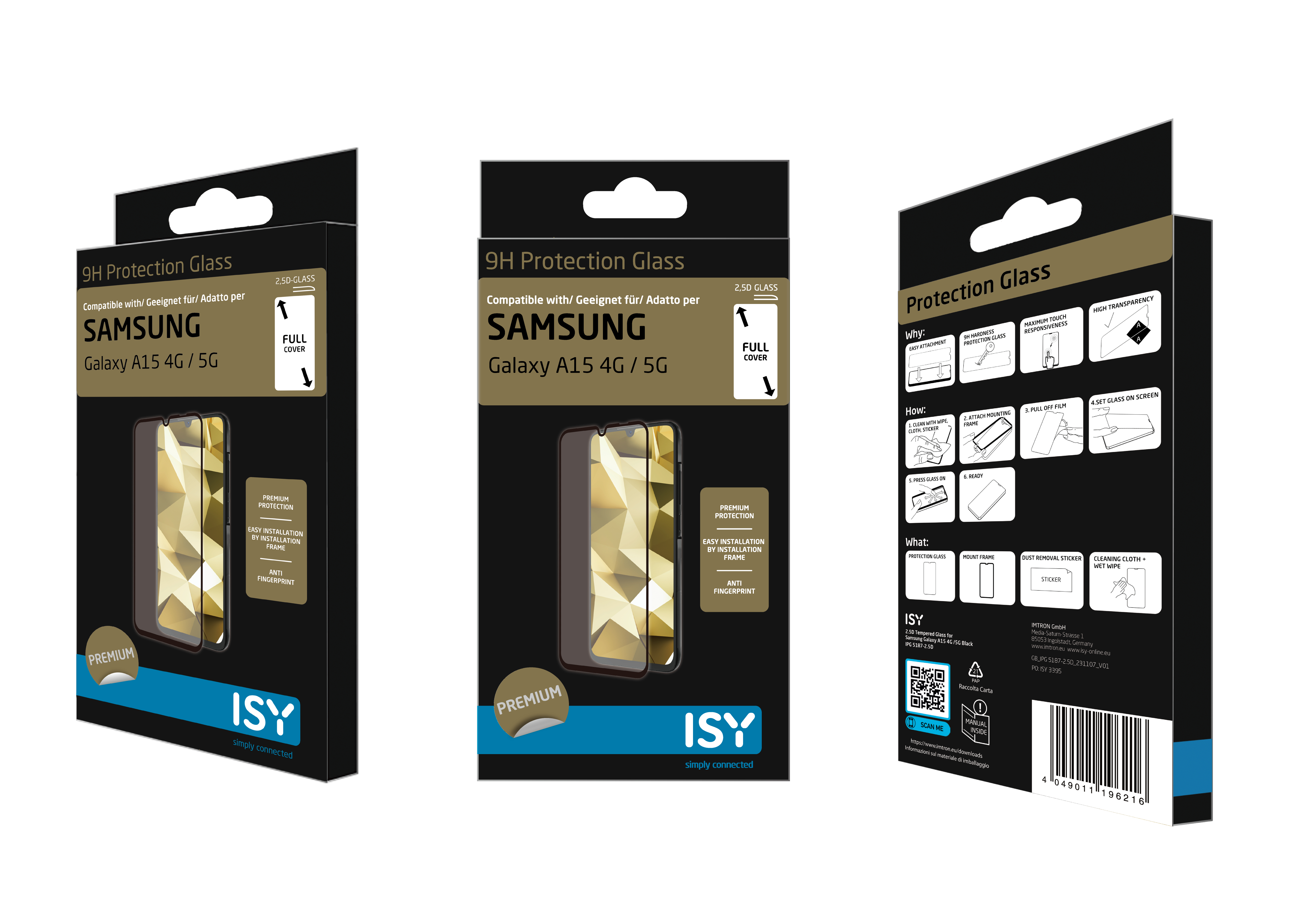 Verpackung eines Samsung Galaxy A15 4G/5G Displayschutzglases.