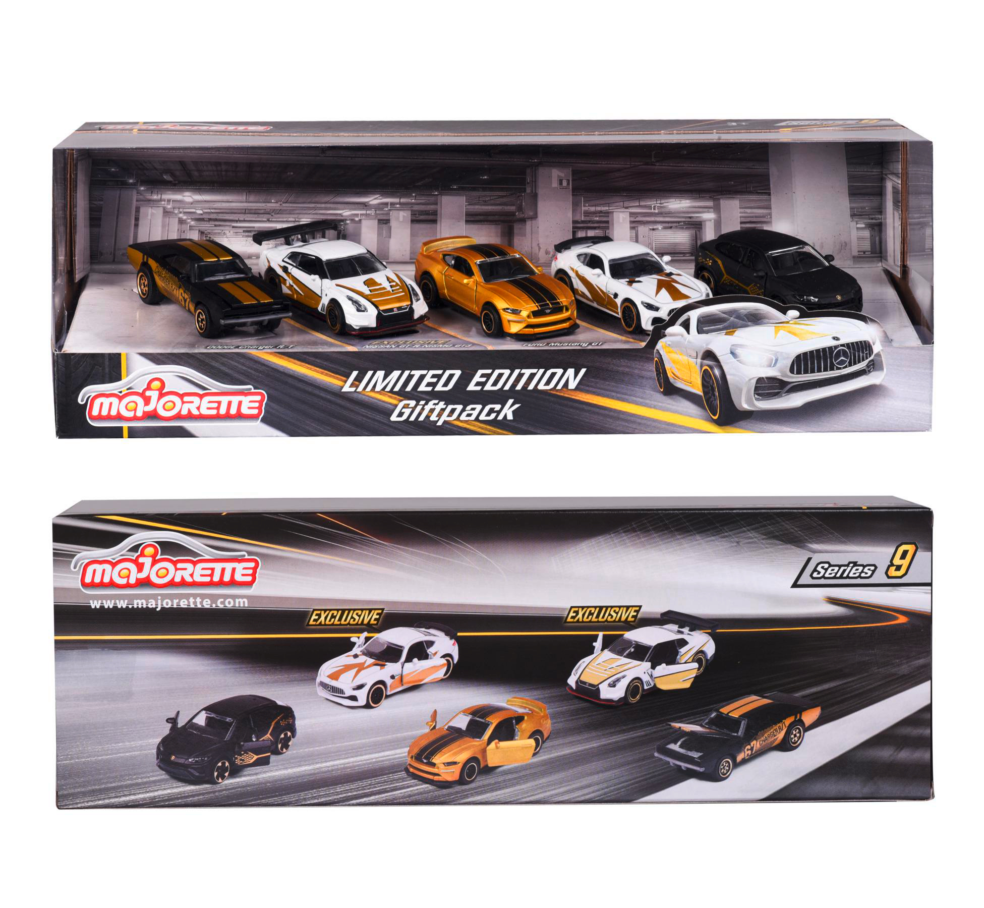 Zwei Spielzeugauto-Geschenkboxen mit verschiedenen Automodellen.