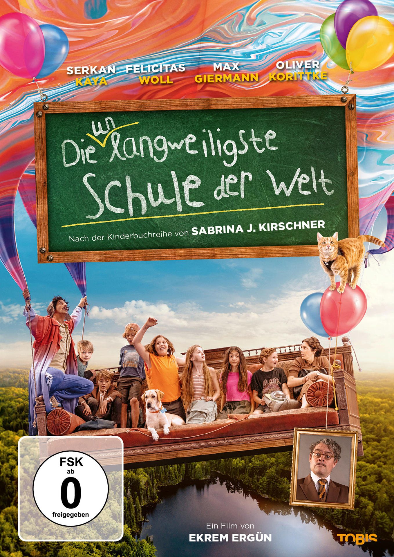 Filmcover: Kinder auf einem schwebenden Fahrzeug, Text auf Deutsch, mit Filmtitel.