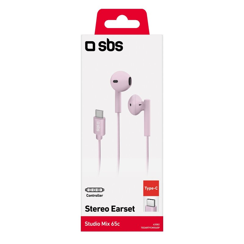 Rosa Stereo-Ohrhörer mit USB-C-Anschluss.