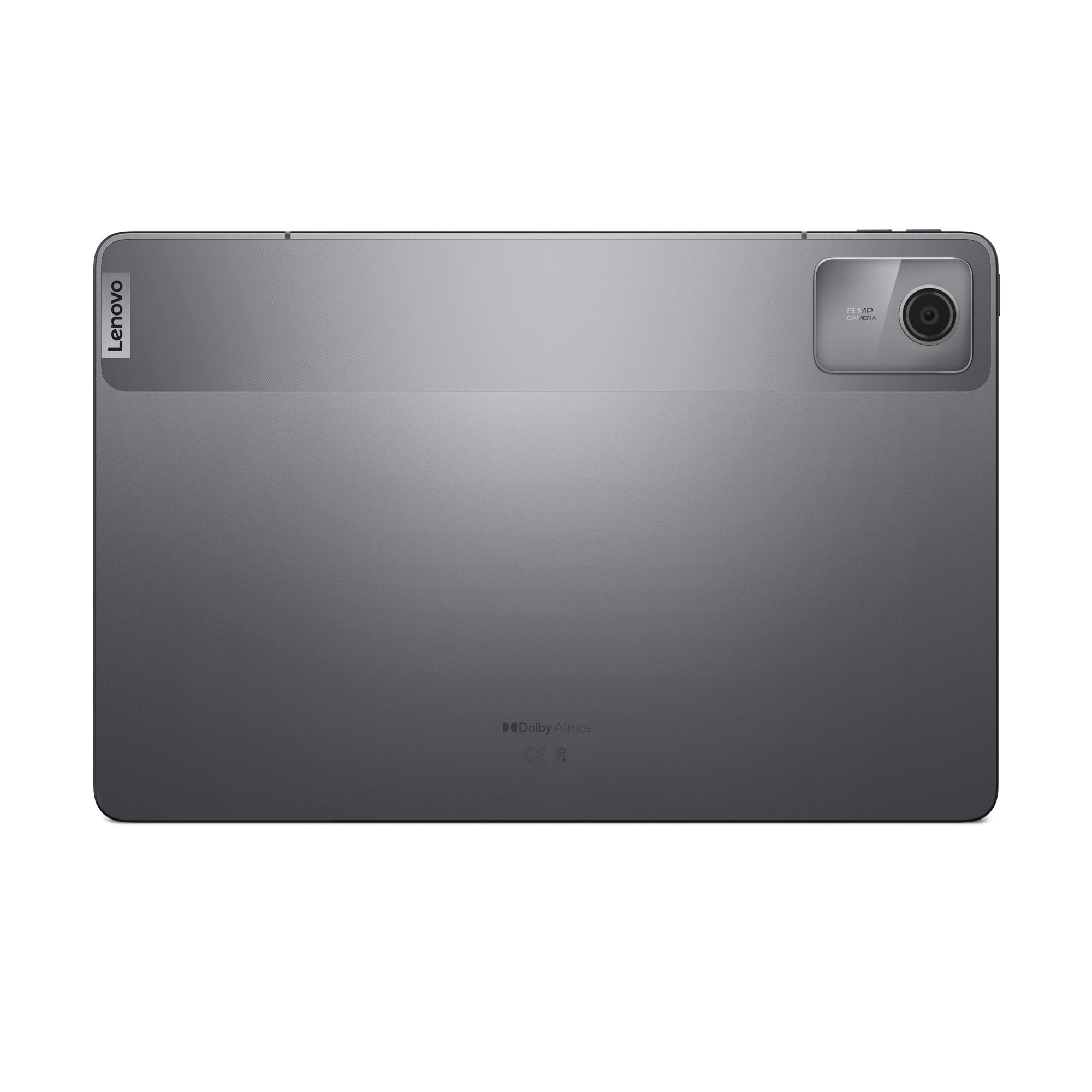 Rückseite eines grauen Lenovo-Tablets mit Kamera und Logo.