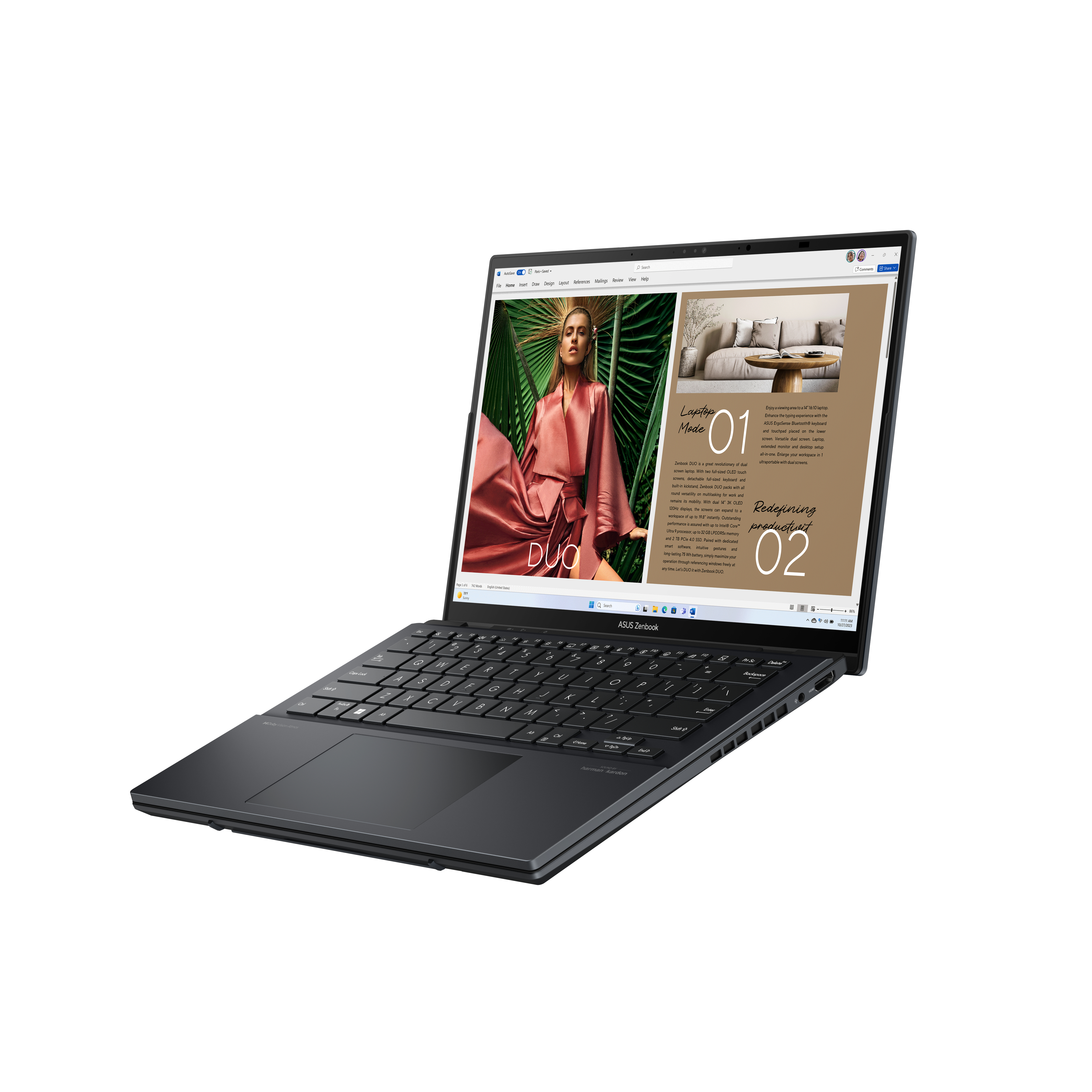 Ein schwarzer Laptop zeigt eine Webseite mit einem Frauenmodel vor weißem Hintergrund.