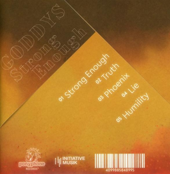 Albumcover mit Trackliste. Titel: GODDYS Strong Enough. Tracks aufgelistet.