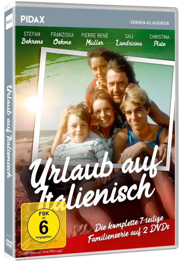 DVD-Cover für Urlaub auf Italienisch, zeigt ein Familienfoto und Text.