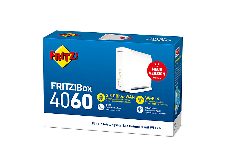 AVM WLAN Router FRITZ!Box 4060, Wi-Fi 6, MIMO, 3x Gigabit-LAN, IPv6, DECT, Tri-Band, Weiß — Foto 2 von 5