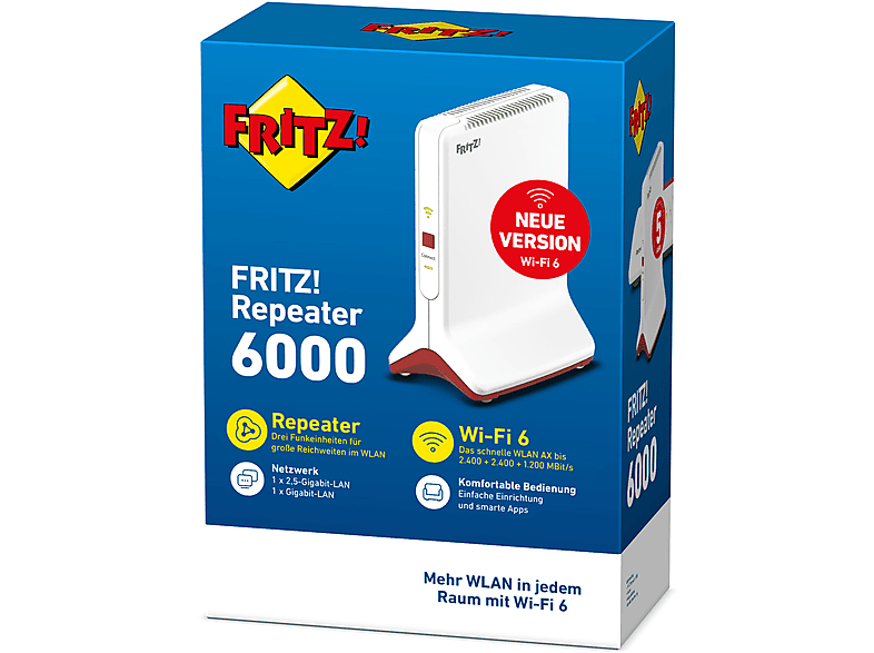 AVM FRITZ!Repeater 6000, Wi-Fi 6, WLAN Mesh, Weiß/Rot; WLAN Repeater — Foto 3 von 5