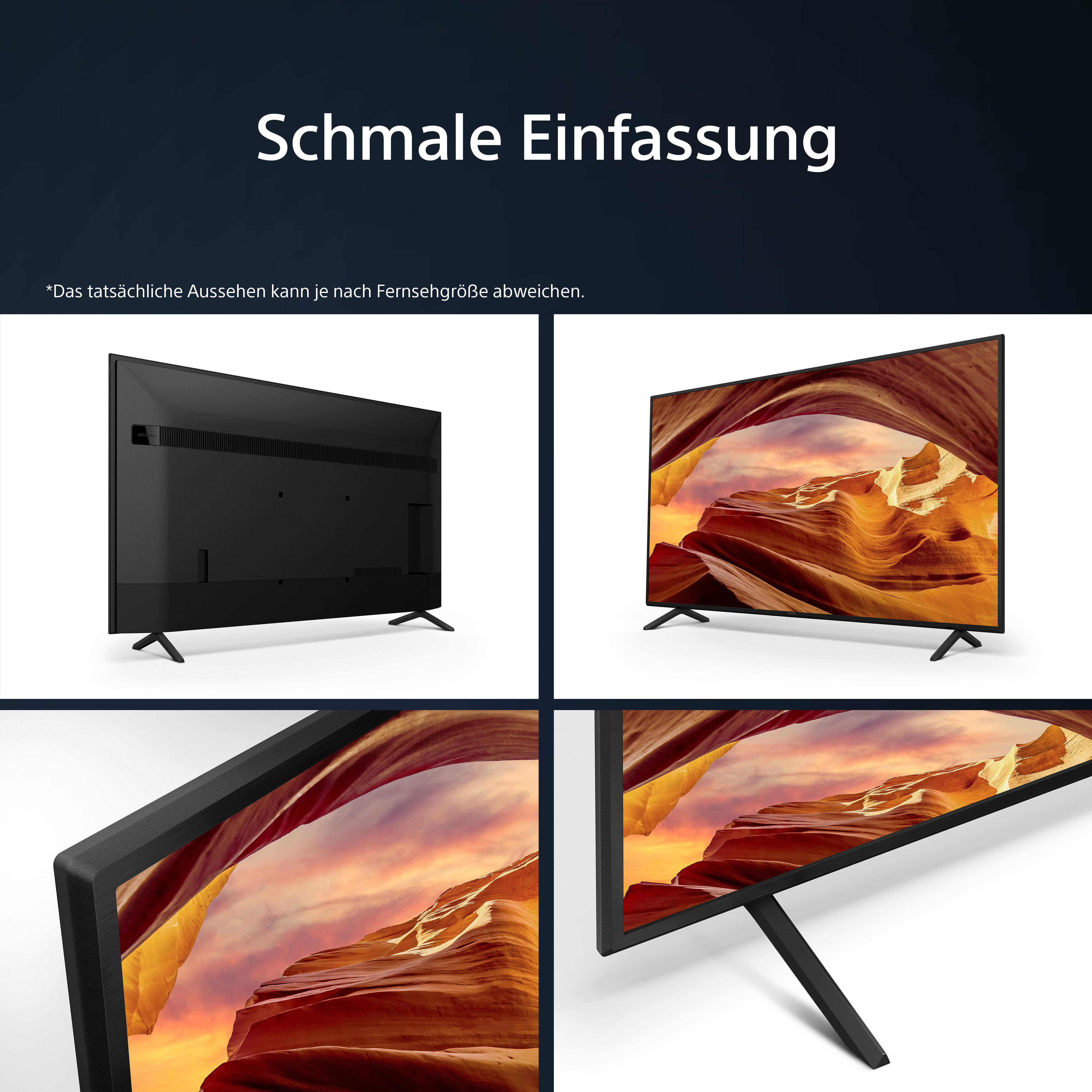 TV-Bildschirm, mit mehreren Ansichten. Präsentiert einen dünnen Rahmen und ein Landschaftsbild.