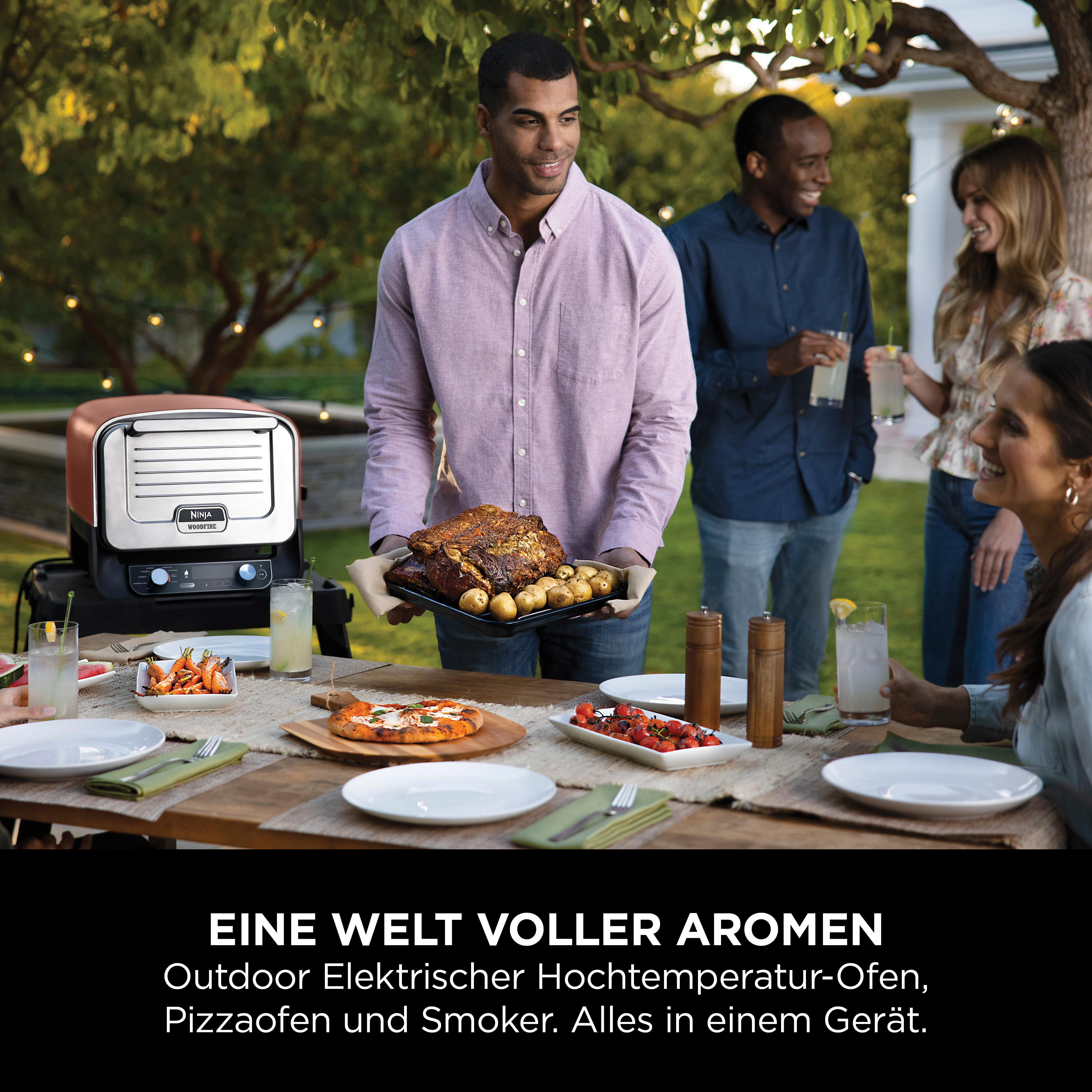 NINJA OO101DE Woodfire Outdoor Oven Elektrogrill, Terrakotta Korpus/Stahltür (2400 Watt)
