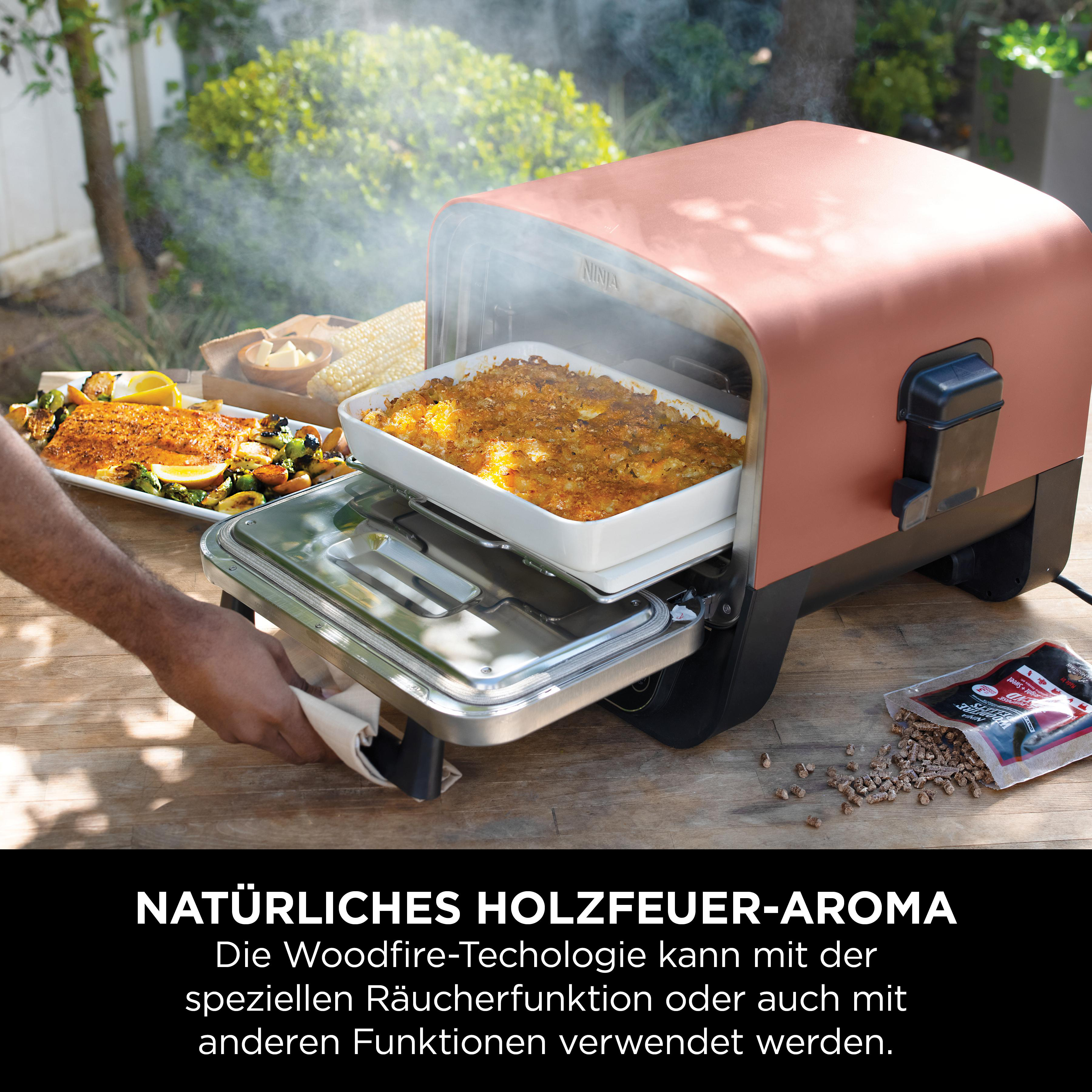 NINJA OO101DE Woodfire Outdoor Oven Elektrogrill, Terrakotta Korpus/Stahltür (2400 Watt)