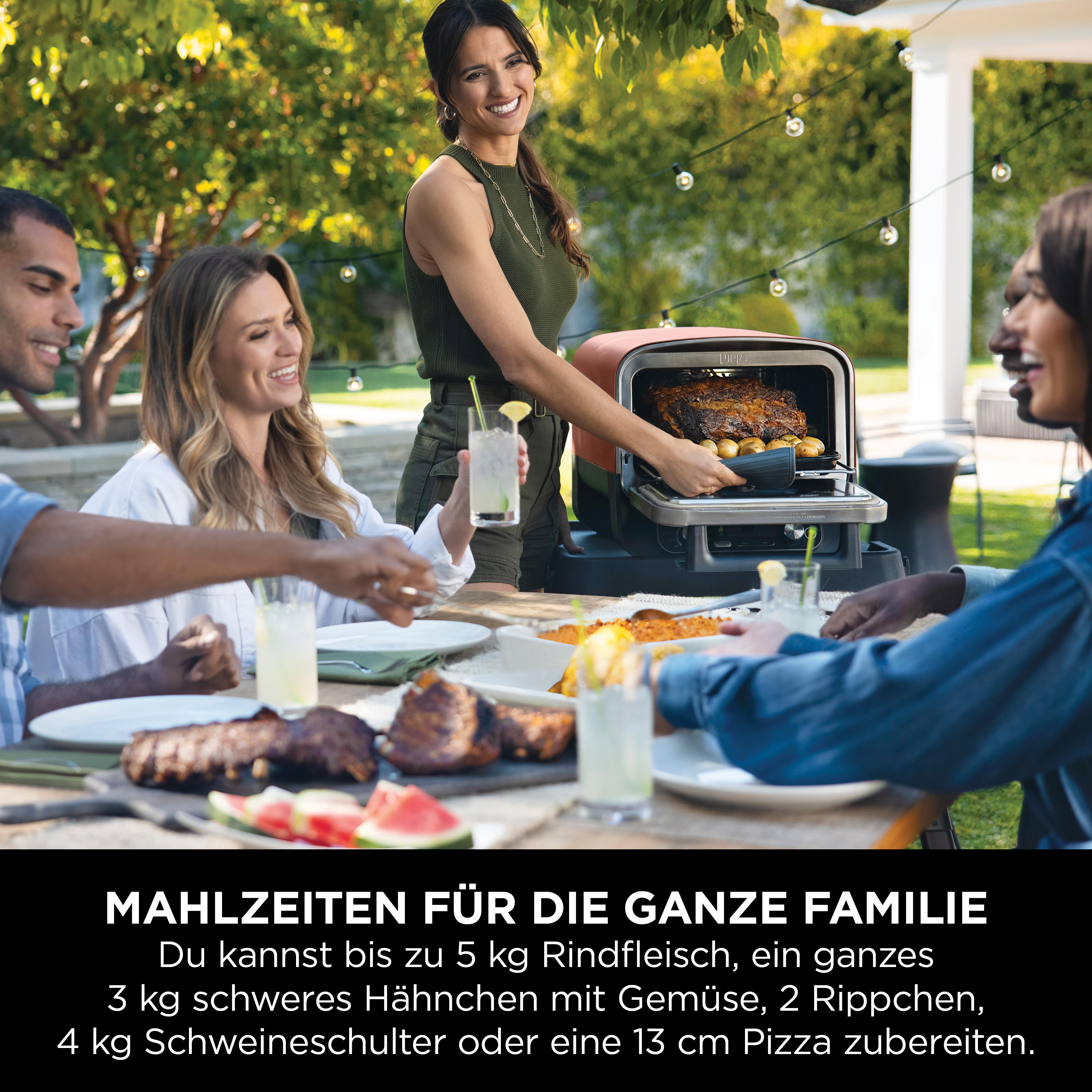 NINJA OO101DE Woodfire Outdoor Oven Elektrogrill, Terrakotta Korpus/Stahltür (2400 Watt)