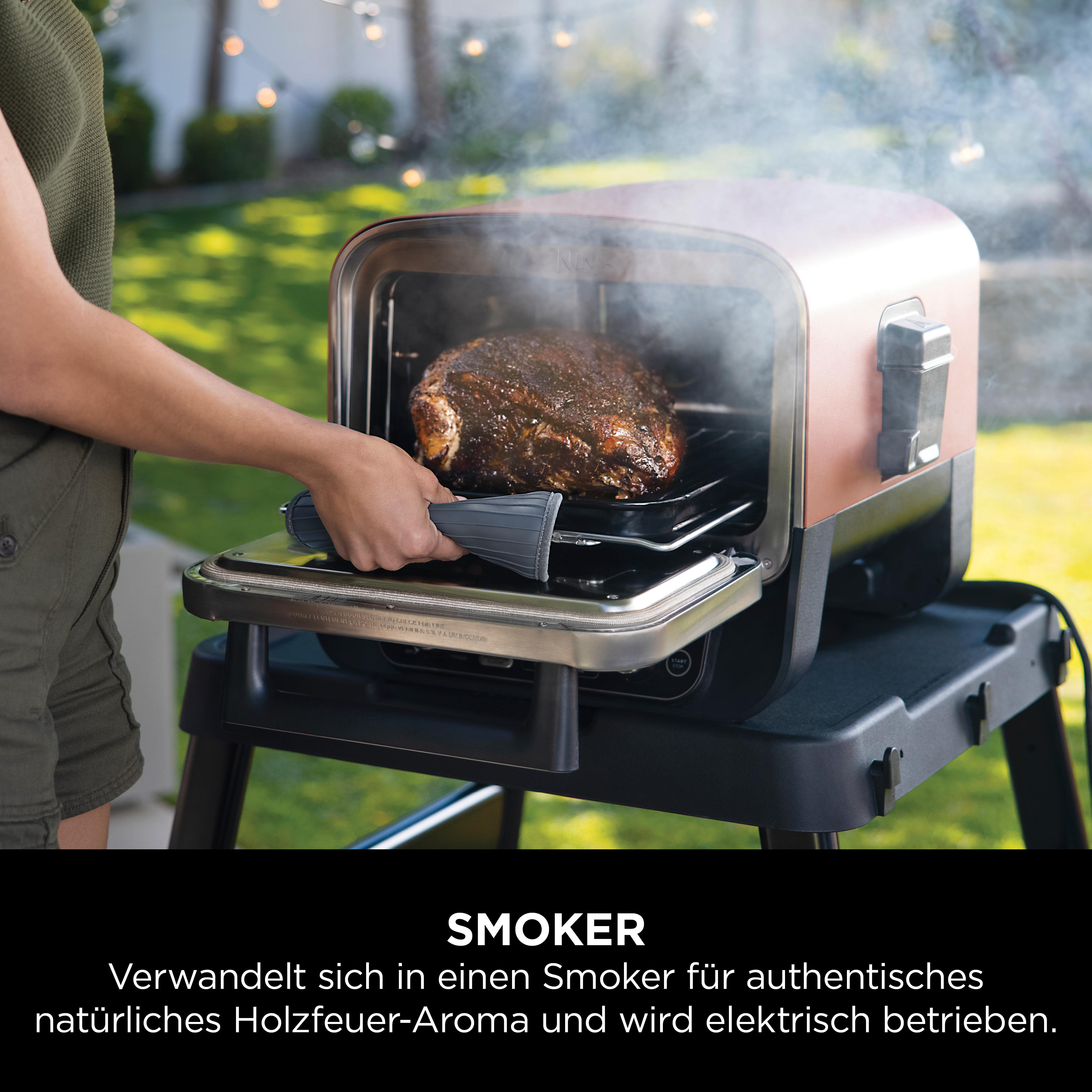 NINJA OO101DE Woodfire Outdoor Oven Elektrogrill, Terrakotta Korpus/Stahltür (2400 Watt)