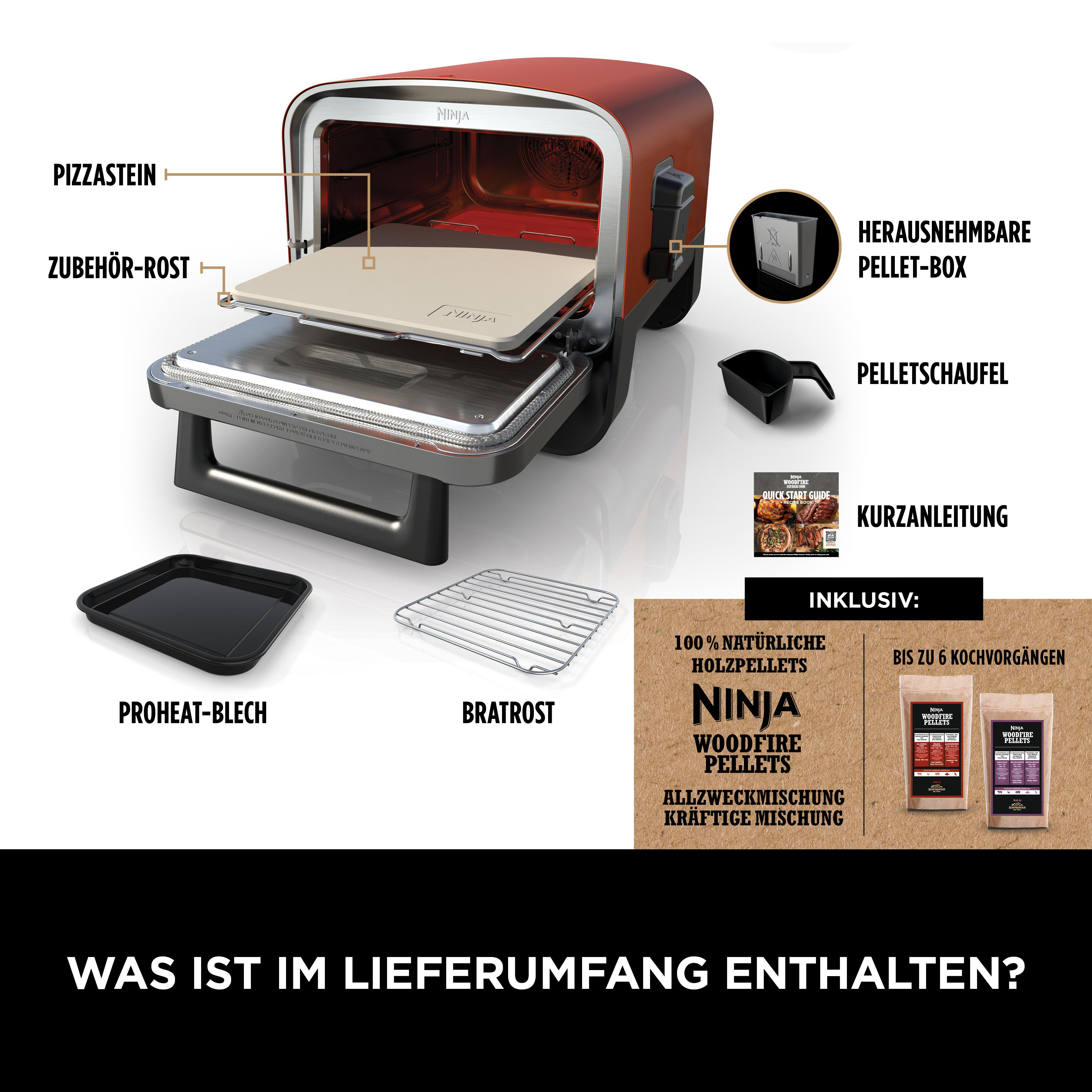 NINJA OO101DE Woodfire Outdoor Oven Elektrogrill, Terrakotta Korpus/Stahltür (2400 Watt)