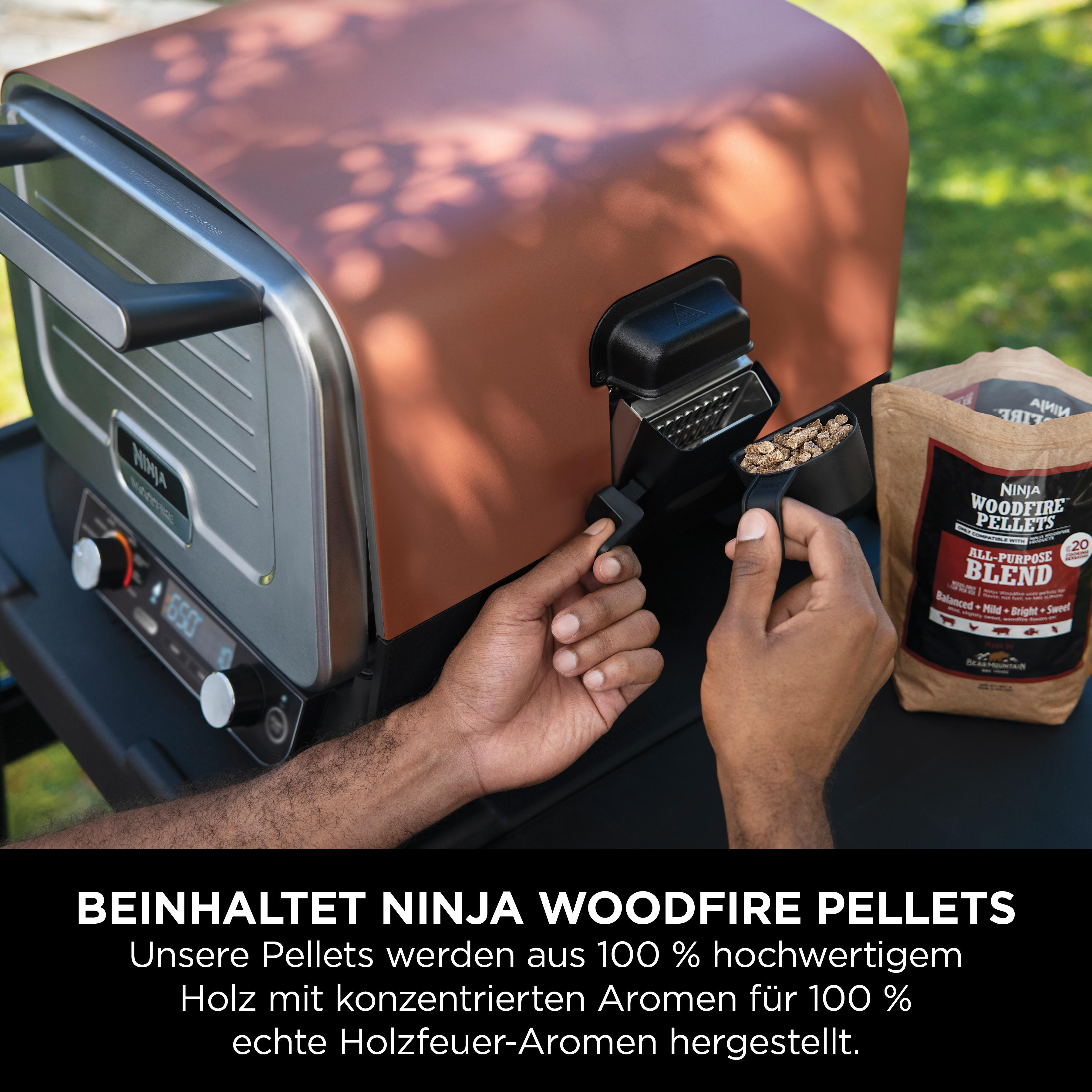NINJA OO101DE Woodfire Outdoor Oven Elektrogrill, Terrakotta Korpus/Stahltür (2400 Watt)