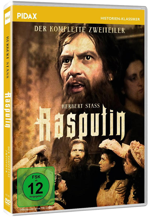 DVD-Hülle mit Filmplakat eines bärtigen Mannes. Titel: Rasputin, auf Deutsch.