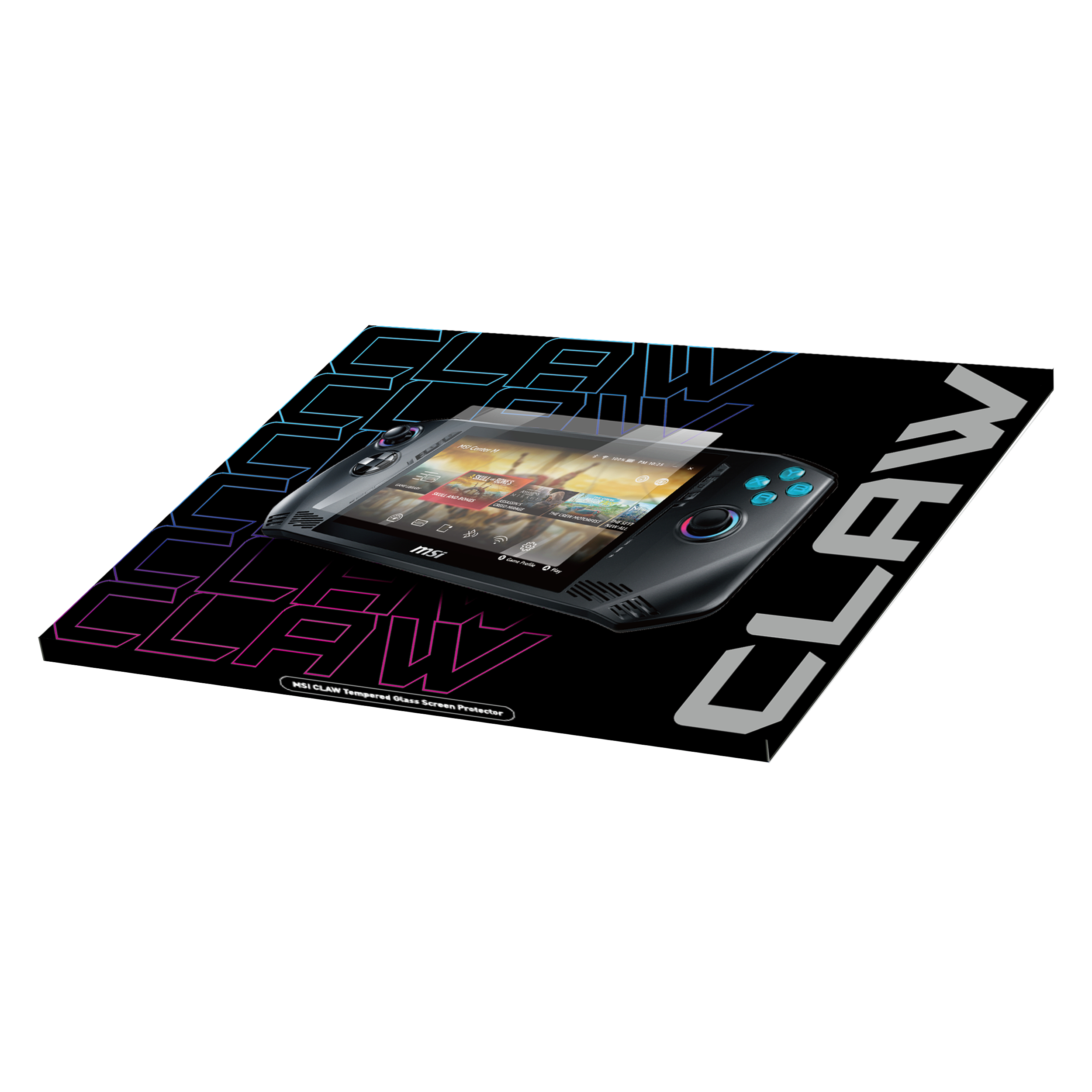 MSI Claw Gaming-Gerät auf schwarzer Oberfläche mit Claw-Logo-Text.