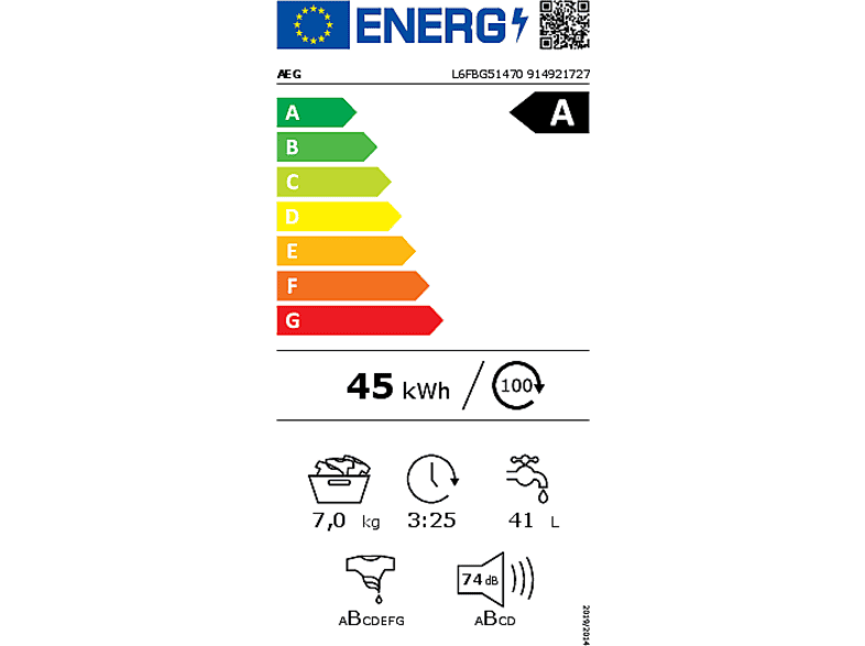 AEG L6FBG51470 Serie 6000 ProSense® mit Mengenautomatik Waschmaschine (7 kg, 1400 U/Min., A, Frontlader) — Foto 2 von 5