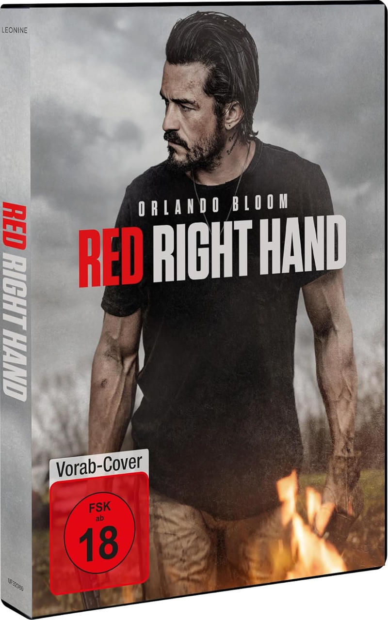 DVD-Cover des Films 'Red Right Hand'. Orlando Bloom ist auf dem Cover mit Feuer im Vordergrund.