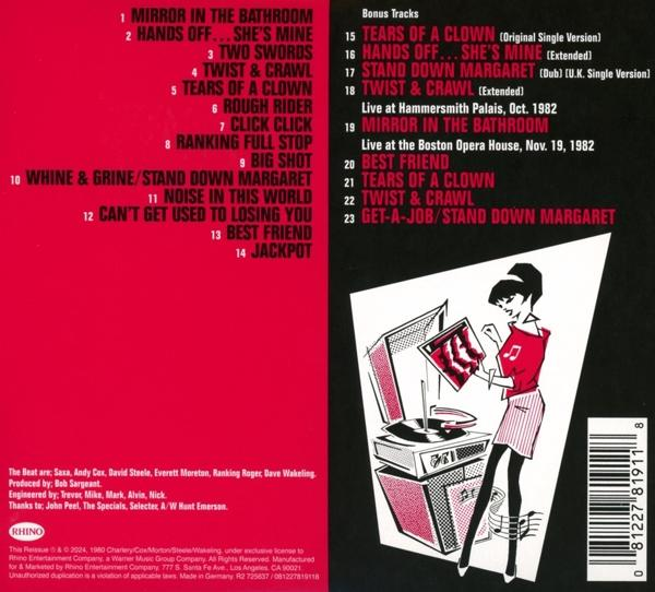 Rückseite eines Albumcovers mit Trackliste und Illustration.