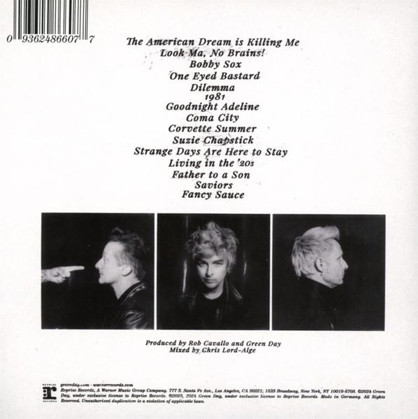 Green Day Albumrückseite, Trackliste und Bandmitglieder.