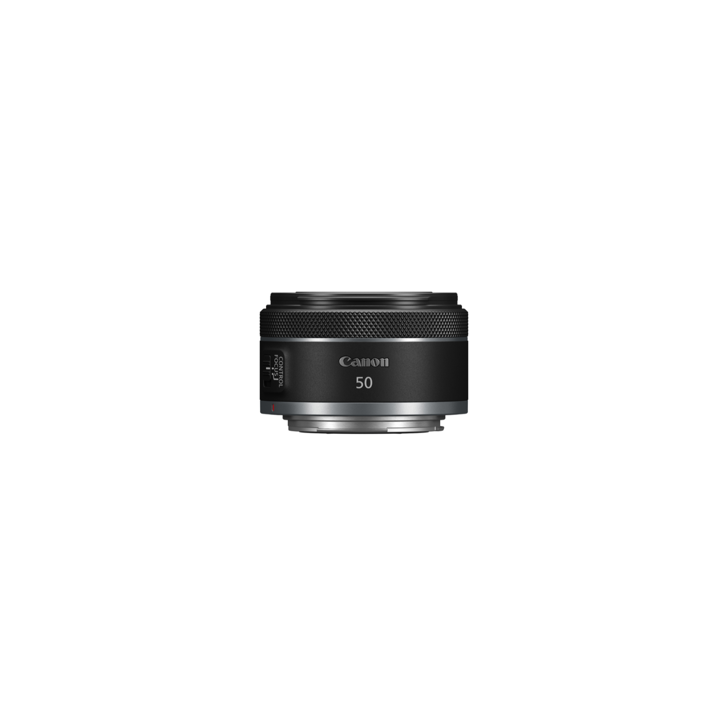 A Canon 50mm lens against a white background.