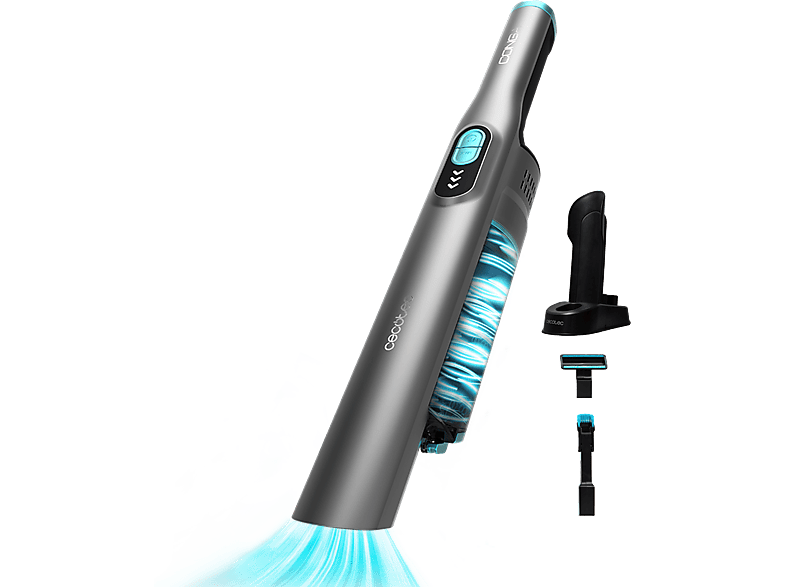 Aspirador escoba - Cecotec Conga Rockstar Micro+, 200 W, 20 kPa, 40 min, 2 en 1, Accesorio motorizado tapicería, Base de carga, Titanium