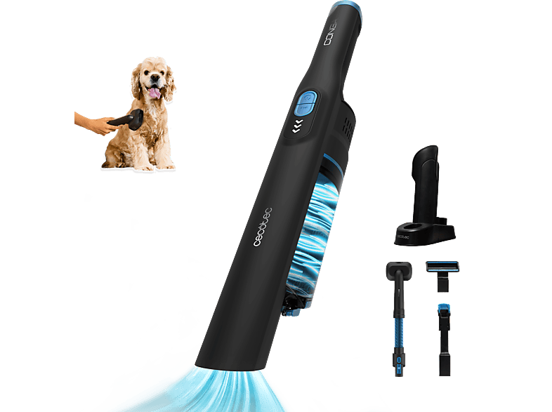 Aspirador de mano - Cecotec Conga Rockstar Micro+ Animal, 200 W, 20 kPa, 40 min, 2en1, Especial mascotas, Accesorio tapicería, Base carga, Titanium