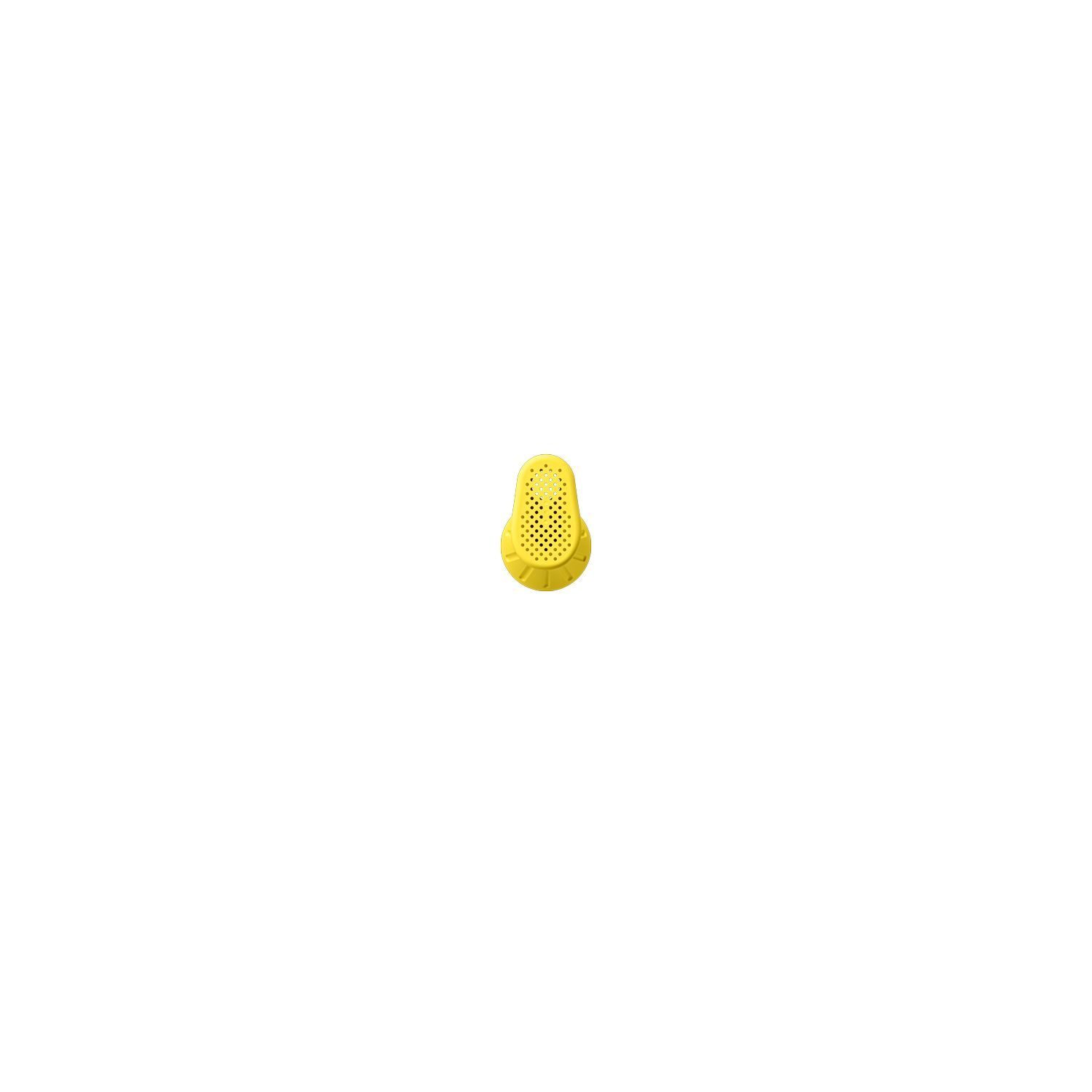Yellow, oval-shaped device with multiple small holes.