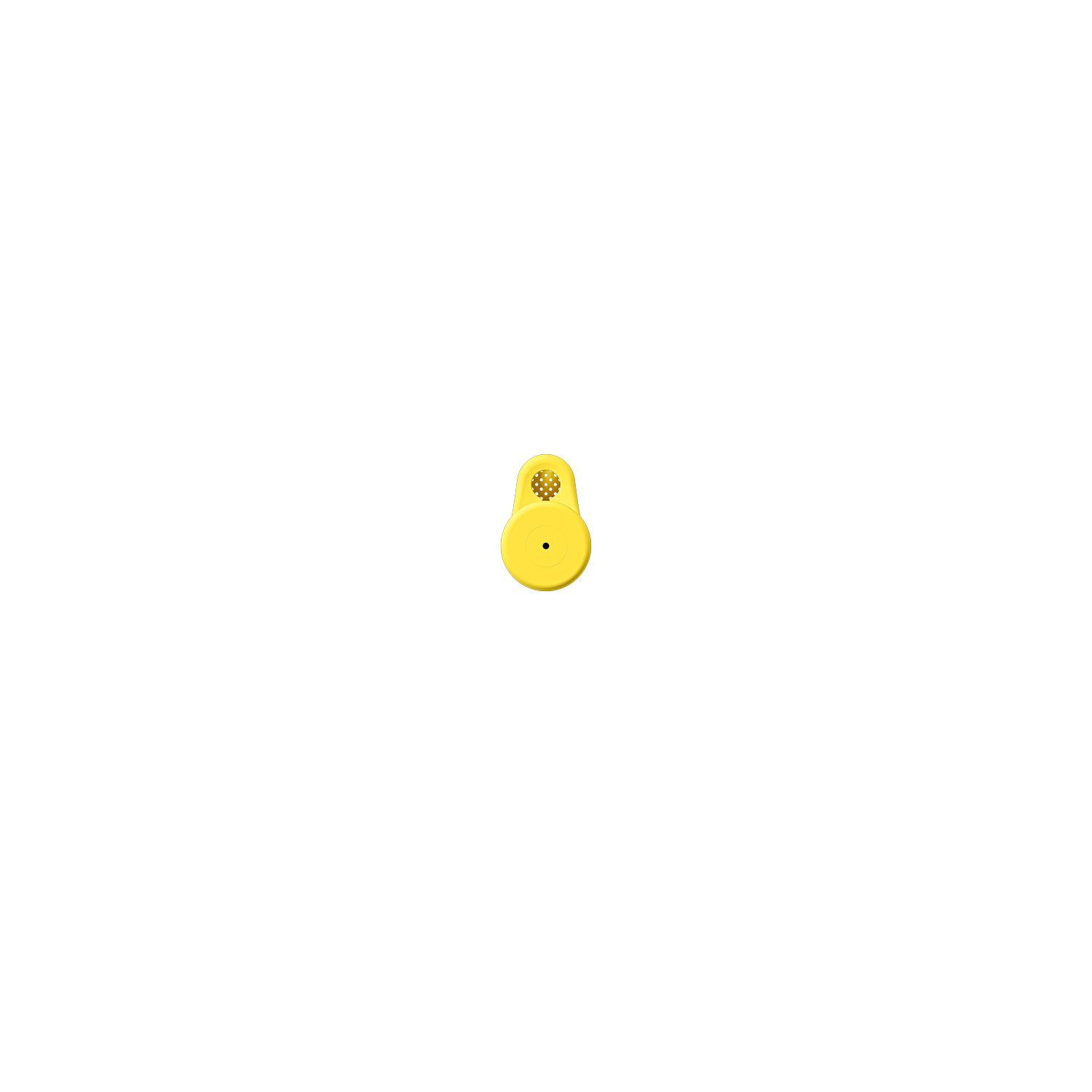 A yellow object, possibly a small microphone or device, on a white background.