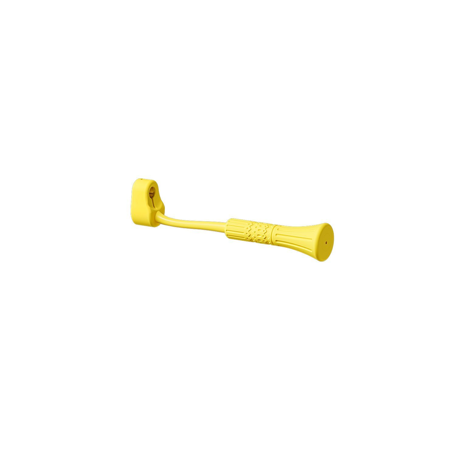 A yellow extension cord with a right-angled plug, on a white background.