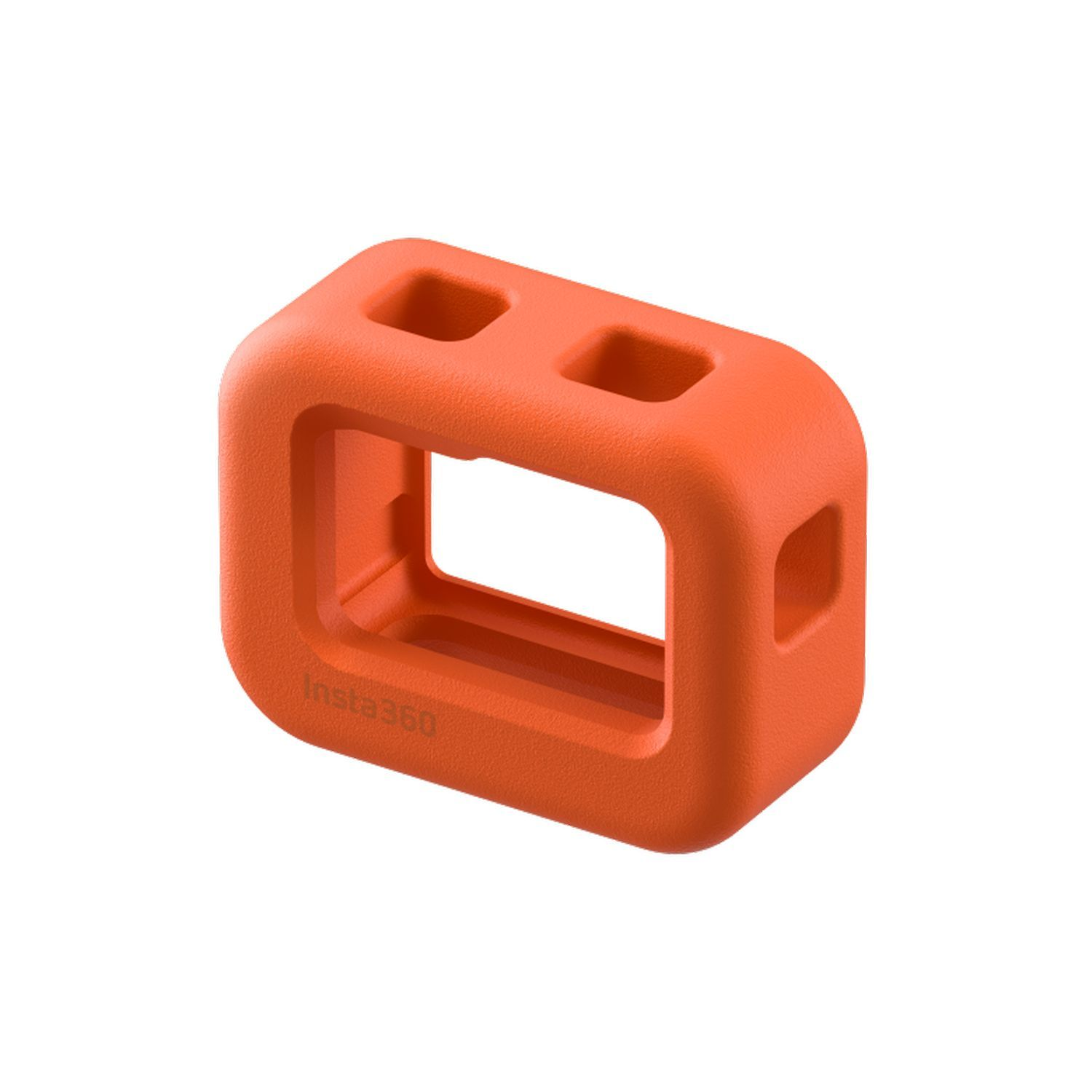 Étui de protection orange pour une caméra, avec deux trous et une grande ouverture. Forme carrée.