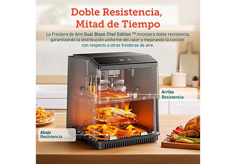 Freidora de aire  Cosori Dual Blaze Chef Edition, Doble resistencia, 1700  W, 6.4 L, 12 Funciones, Sistema 360 ThermoIQ, Negro